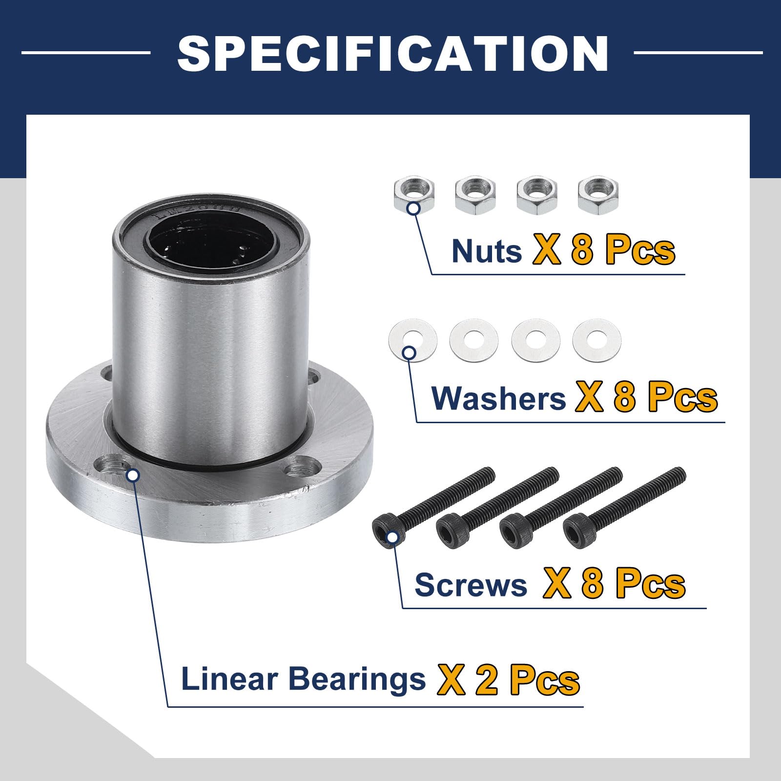 QUARKZMAN LMF20UU Cuscinetti Lineari a Sfere 20mm Diametro Interno 32mm Diametro Esterno 41mm Lunghezza Flangia Rotonda Nichelati con Viti per Macchine CNC Stampanti 3D 2pz
