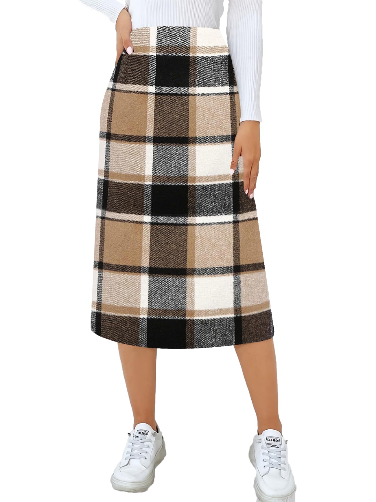 CYCLAMEN Women's Plaid Skirt High Waisted Bodycon Pencil Mini Midi Skirts 2024 Fall Winter A Line Wool Skirt