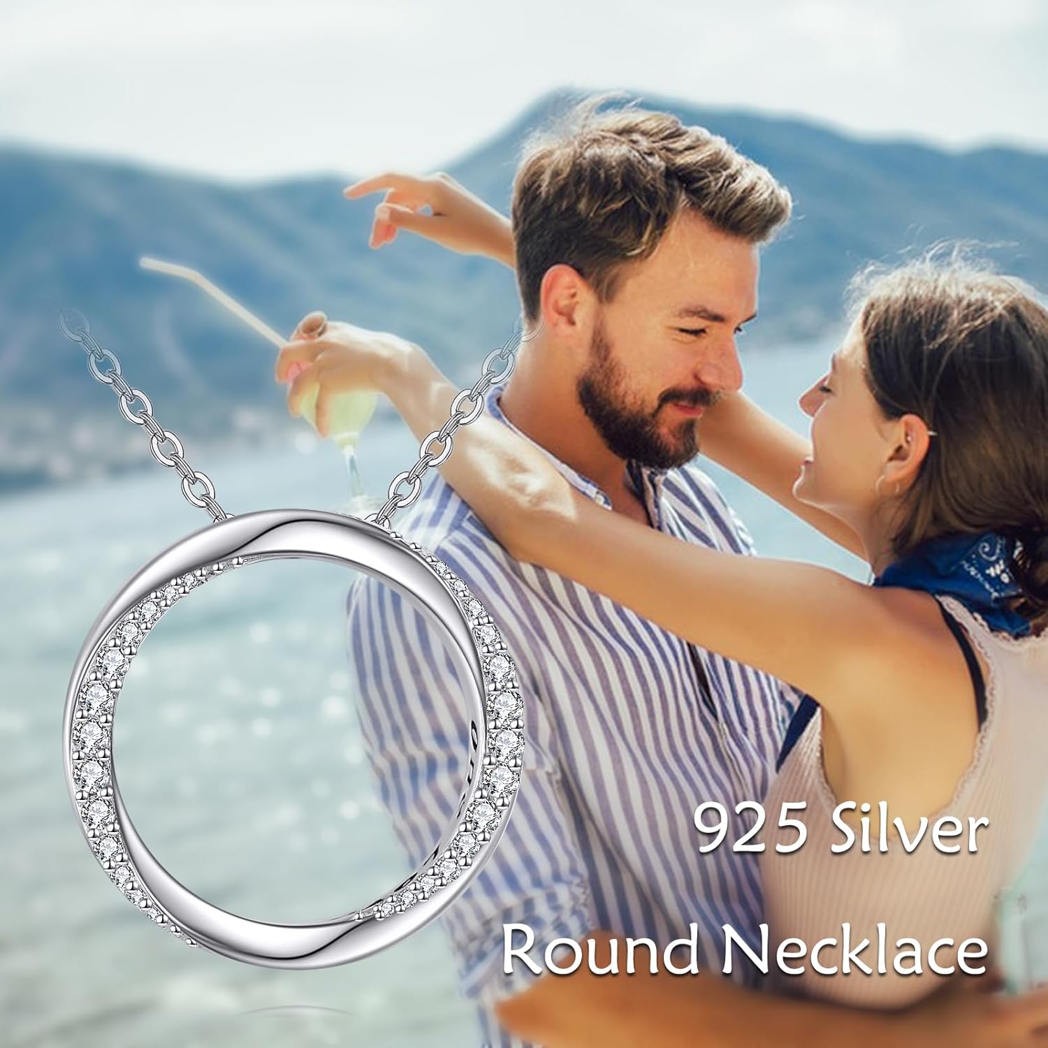 KZX Circle Necklace for Women 925 Sterling Silver Round Pendant Necklace Circle Jewelry Gifts for Women Lover Wife - Image 3