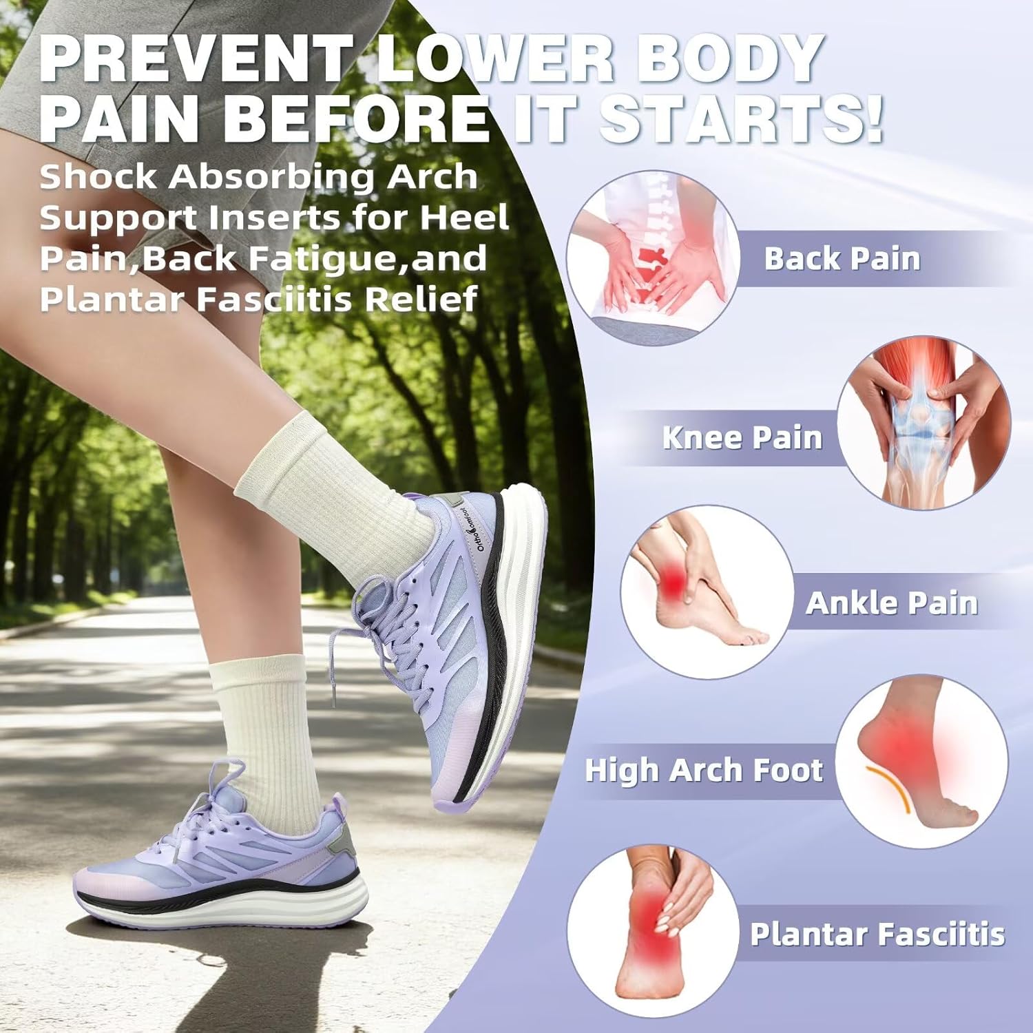 Women's Orthopedic Road Running Shoes: Comfortable Arch Supports Plantar Fasciitis Orthotic Sports Athletic Sneakers, Casual Flat Feet High Arch Tennis Work Walking Shoes for Foot Heel and Pain Relief - Image 2