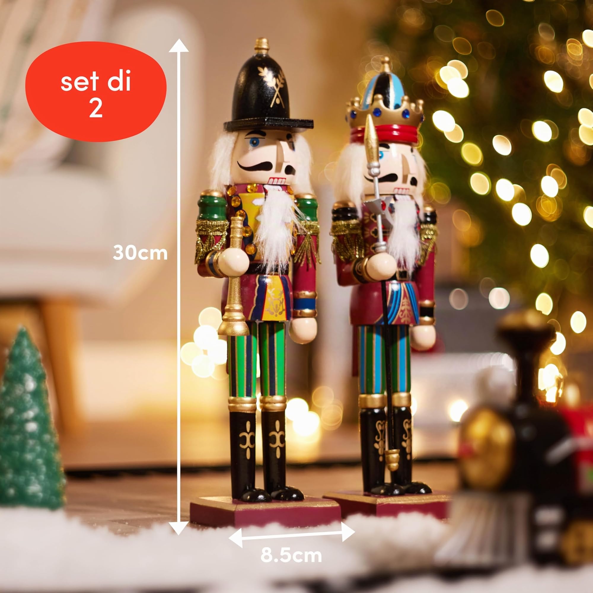 THE TWIDDLERS 2 grandi figure di schiaccianoci in legno, 30 cm, decorazione natalizia classica