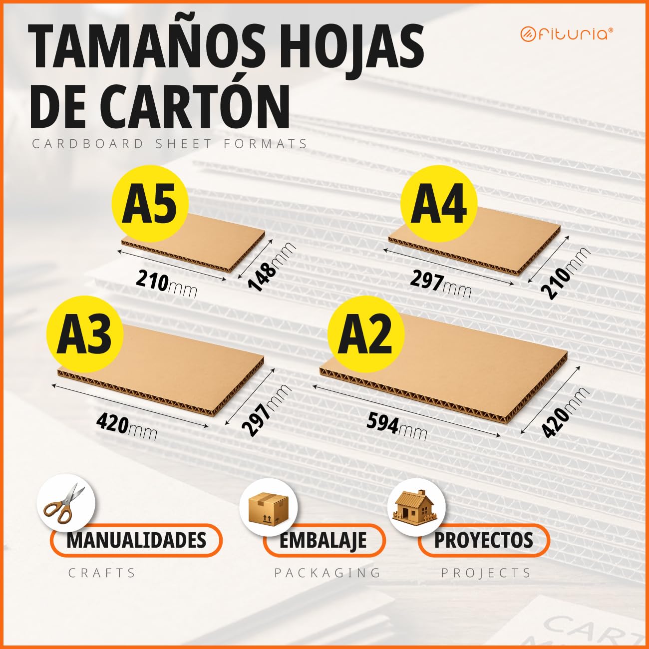 Kartonplatten, Fester Bastelkarton für DIY, Architekturprojekte, Verpackung und Versand Schutz, 1-2 mm Dicke, Format A2 (420 x 594 mm), 60 Stück - Ofituria (A2, 60 Blatt)