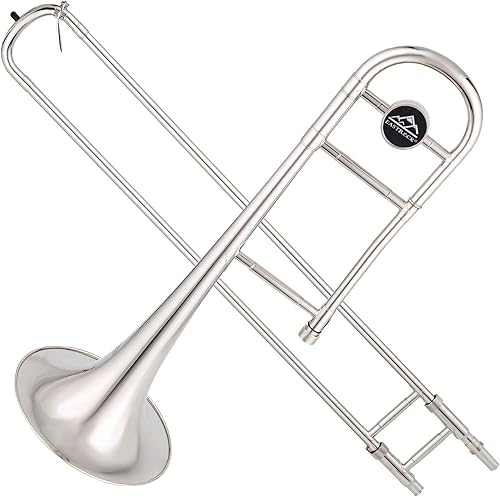 Miniatura 27 de EASTROCK Bb Tenor Slide Trombón B, instrumento de trombón chapado en latón plano para estudiantes principiantes con estuche rígido, con boquilla