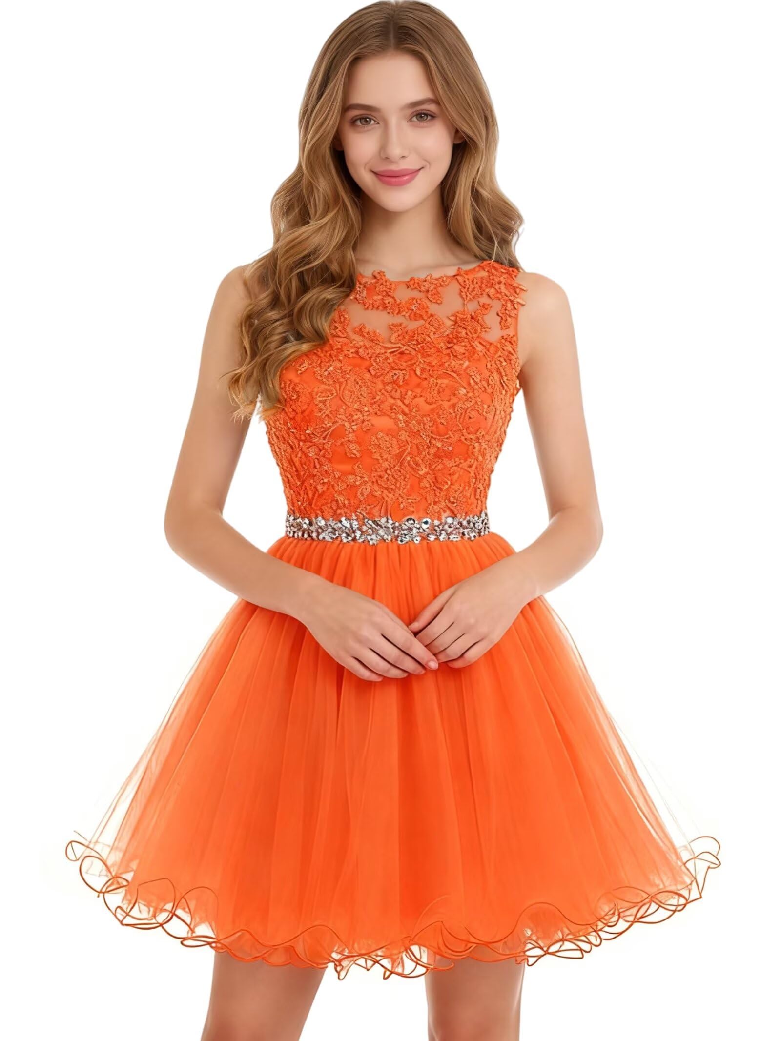 Dydsz Womens Scoop Appliques Homecoming Dress Short Cocktail Party Gown