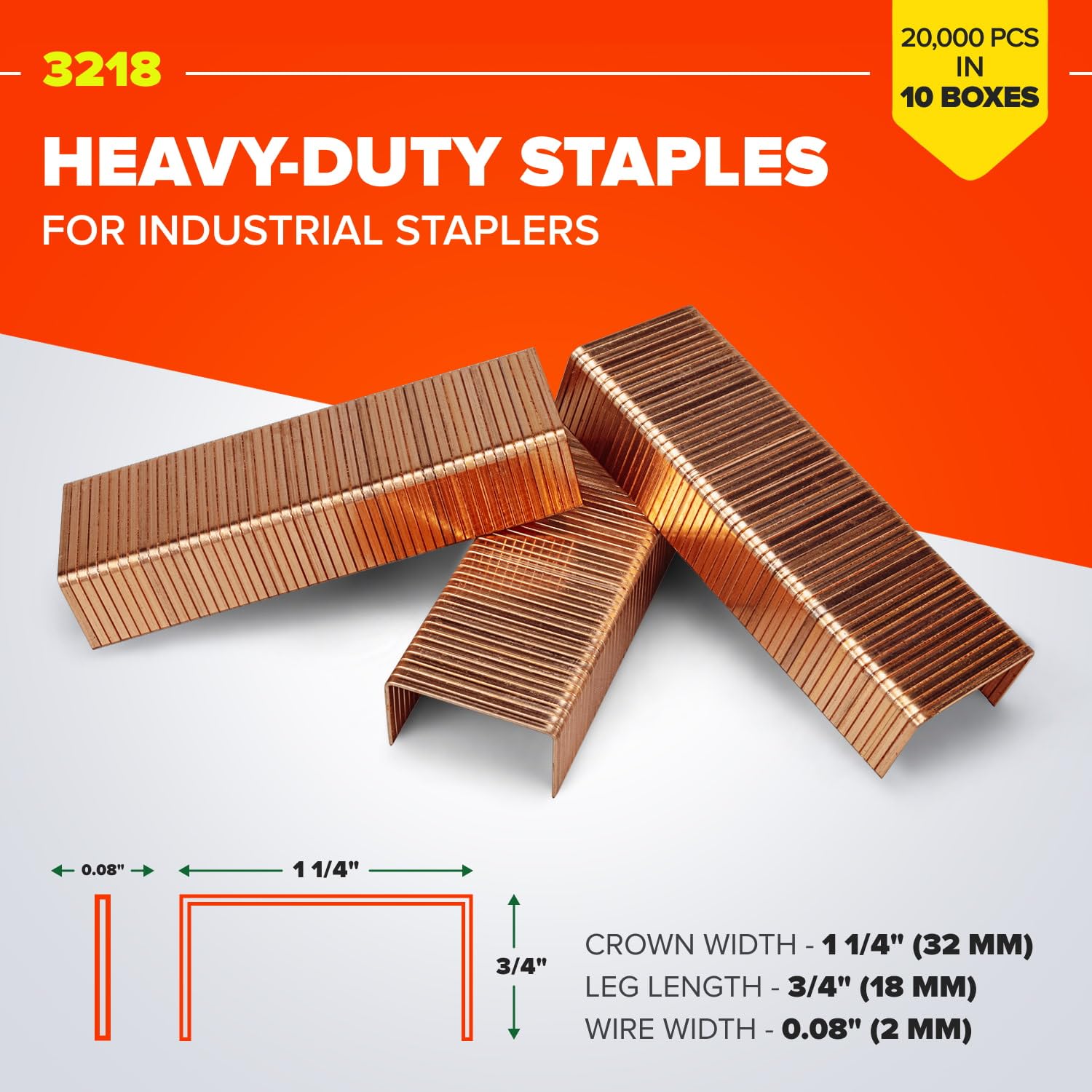 Grapas resistentes para CMB, HDCS, ADCSY 19-32, 1 1/10.2 cm x 3/10.2 cm x 0.2 cm (10 cajas, 20000 piezas) - Grapas industriales no oxidantes - Grapas para grapadoras industriales - Caja de grapas IDL