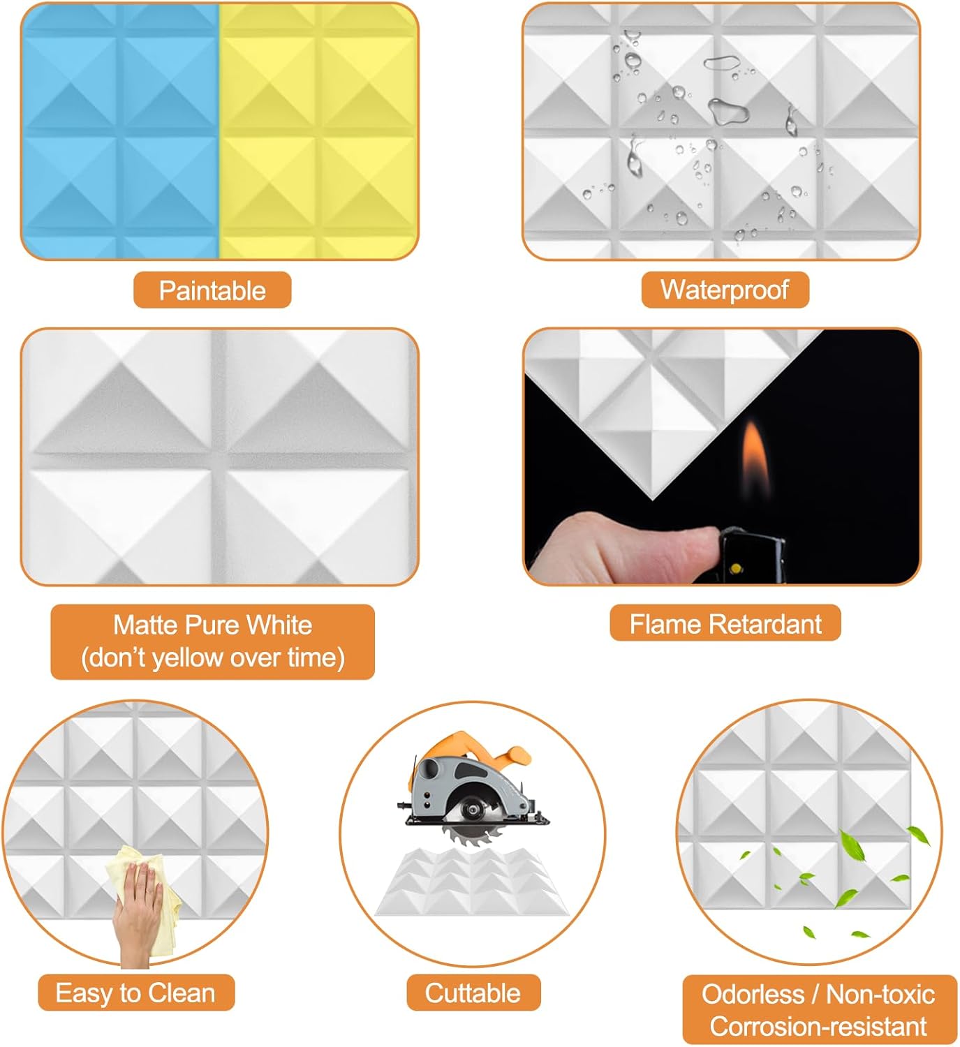 TroyStudio Acoustic Sound Diffuser Panels, 12 X 12 X 1 inches 16 Pcs PVC Plastic Wall Panel, Recording Studio Acoustical Treatments Diffusion panel, 3d Art Decorative Ceiling Tiles (Pyramid, White)