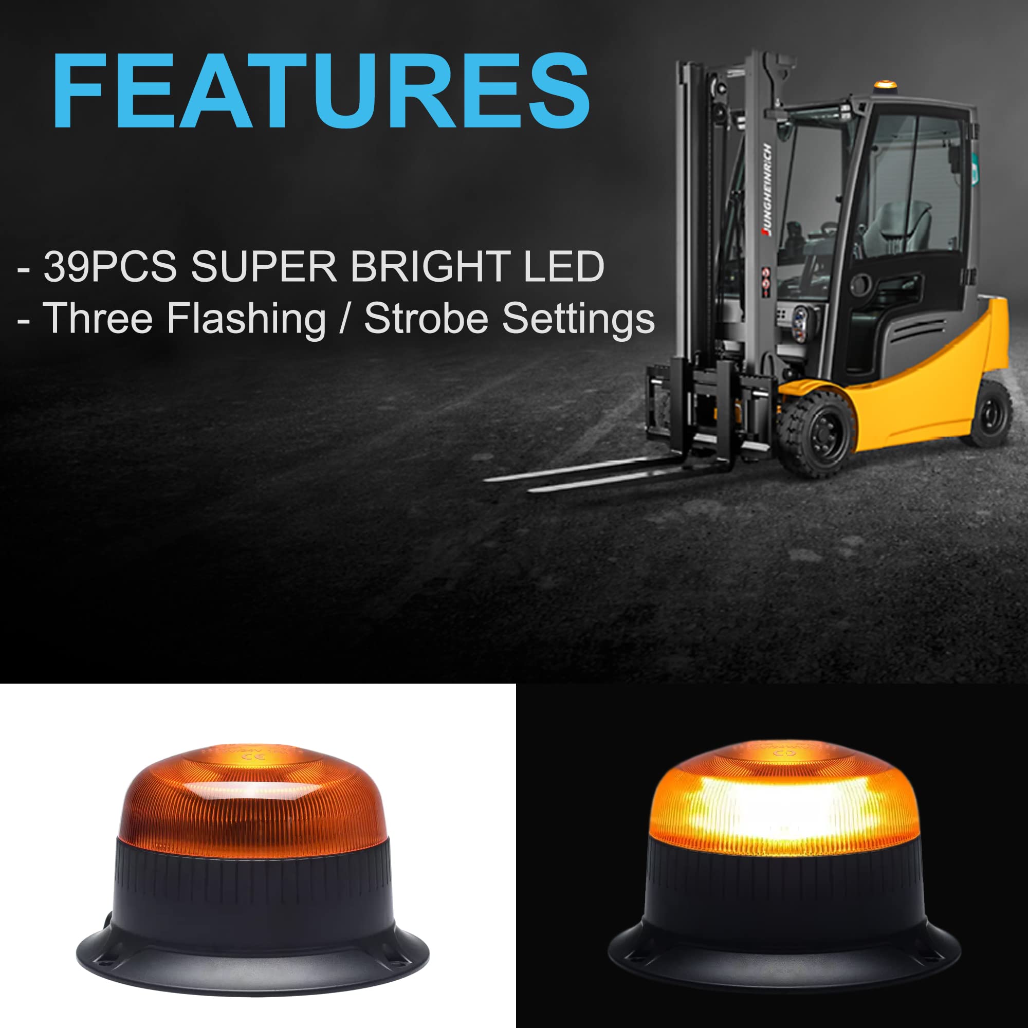 Balise Stroboscopique LED Ambre HQRP 12-24V - Support Magnétique, Neuf, Pour Chantier/urgence