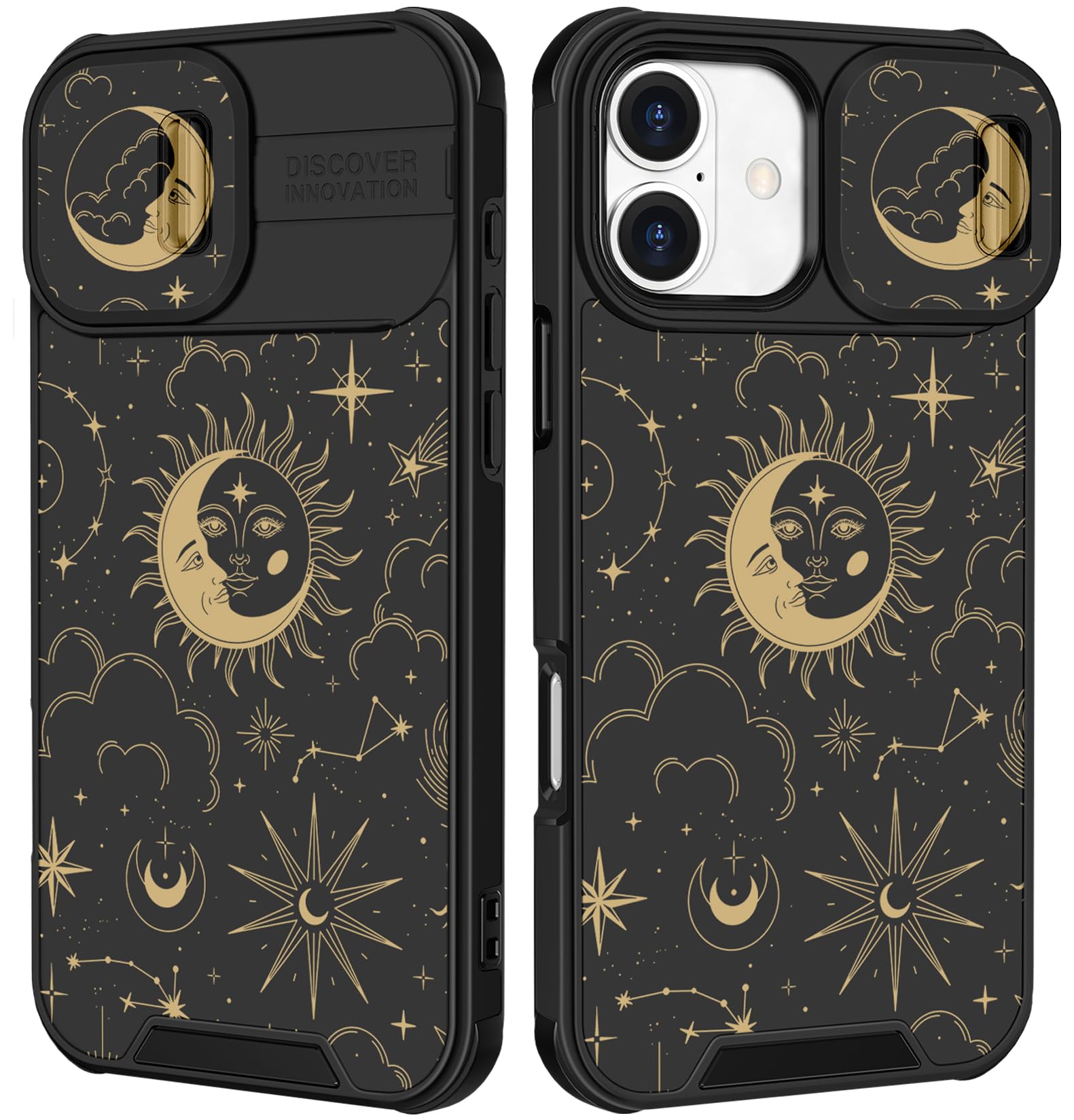 Funermei for iPhone 16 Plus Case - Women Girls Cute Phone Cover Girly Pretty Aesthetic Stars Sun Moon Unique Design with Camera Cover Funda for Apple for iPhone 16 Plus
