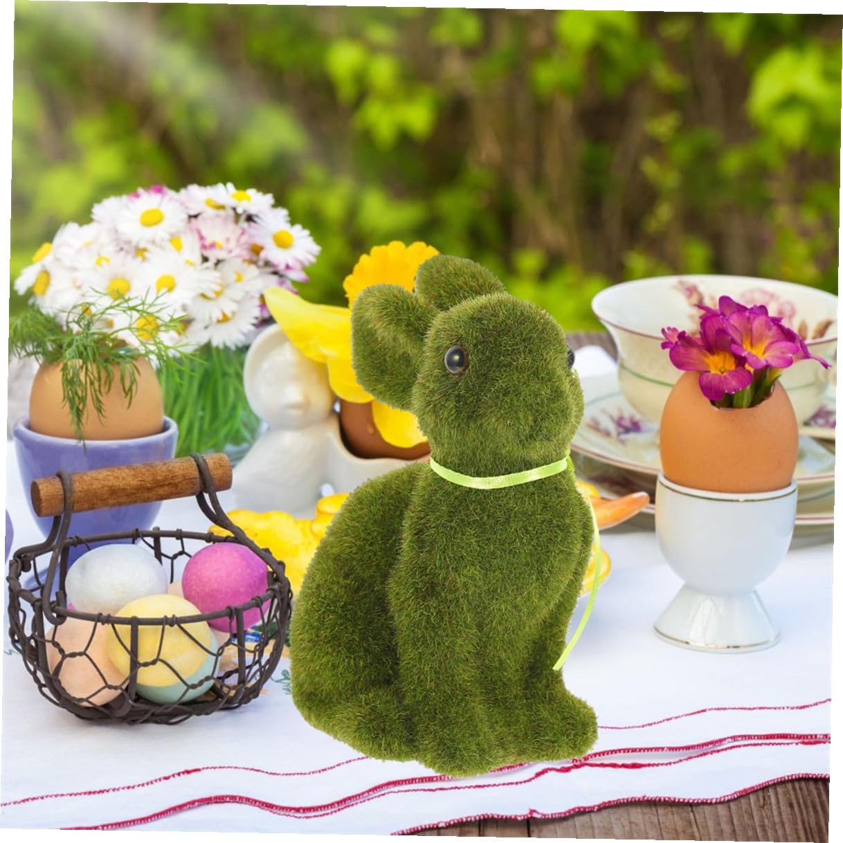 Holibanna Set 4 Conigli Pasquali Decorativi in Schiuma Aspetto Realistico, Verde, per Decorazioni da Tavolo e Giardino, Artigianato Creativo e Allegro