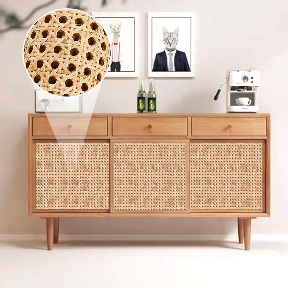 Kleemeiero Rattan Gurtband, 35 x 150cm Rattan Geflecht Natürliches Rattan-Gurt Cane Webbing Rattan Roll Rattan Geweberolle Gewebtes Offenes Rattan Wabengeflecht für DIY-Projekte Möbeldekoration