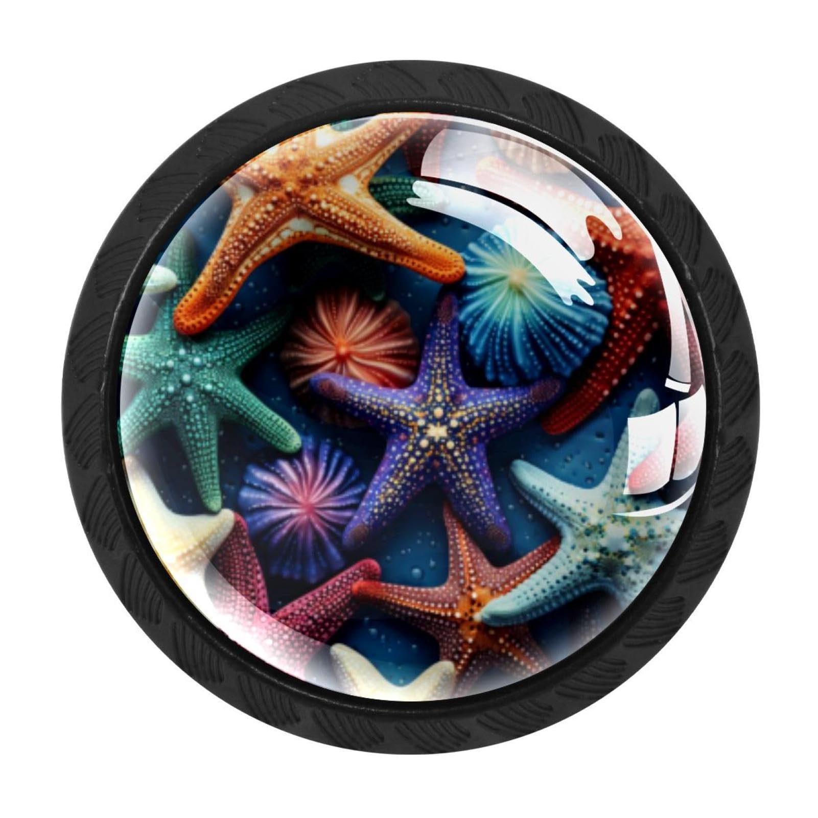 CHENZZZZ 4 Pack Starfish Dresser Drawer Cabinet Knobs Round Crystal Glass Knobs Pulls Handles for Kitchen Wardrobe Cupboard Door Hardware