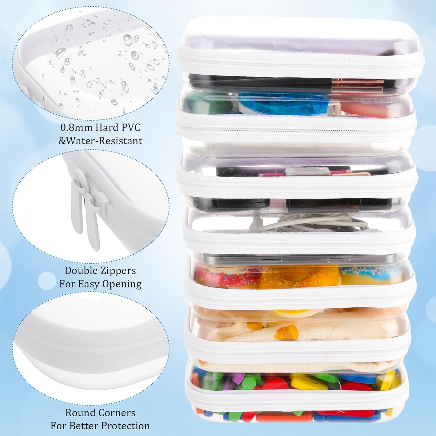 8Pcs Clear Hard Shell Zipper Case, Transparent Hard Plastic Zipper Pouches, Portable Travel Storage Organizer Bins, Hard Plastic Case for Toy Cosmetics Snacks Toiletry (S: 7.8 x 4.7 x 2 Inch)