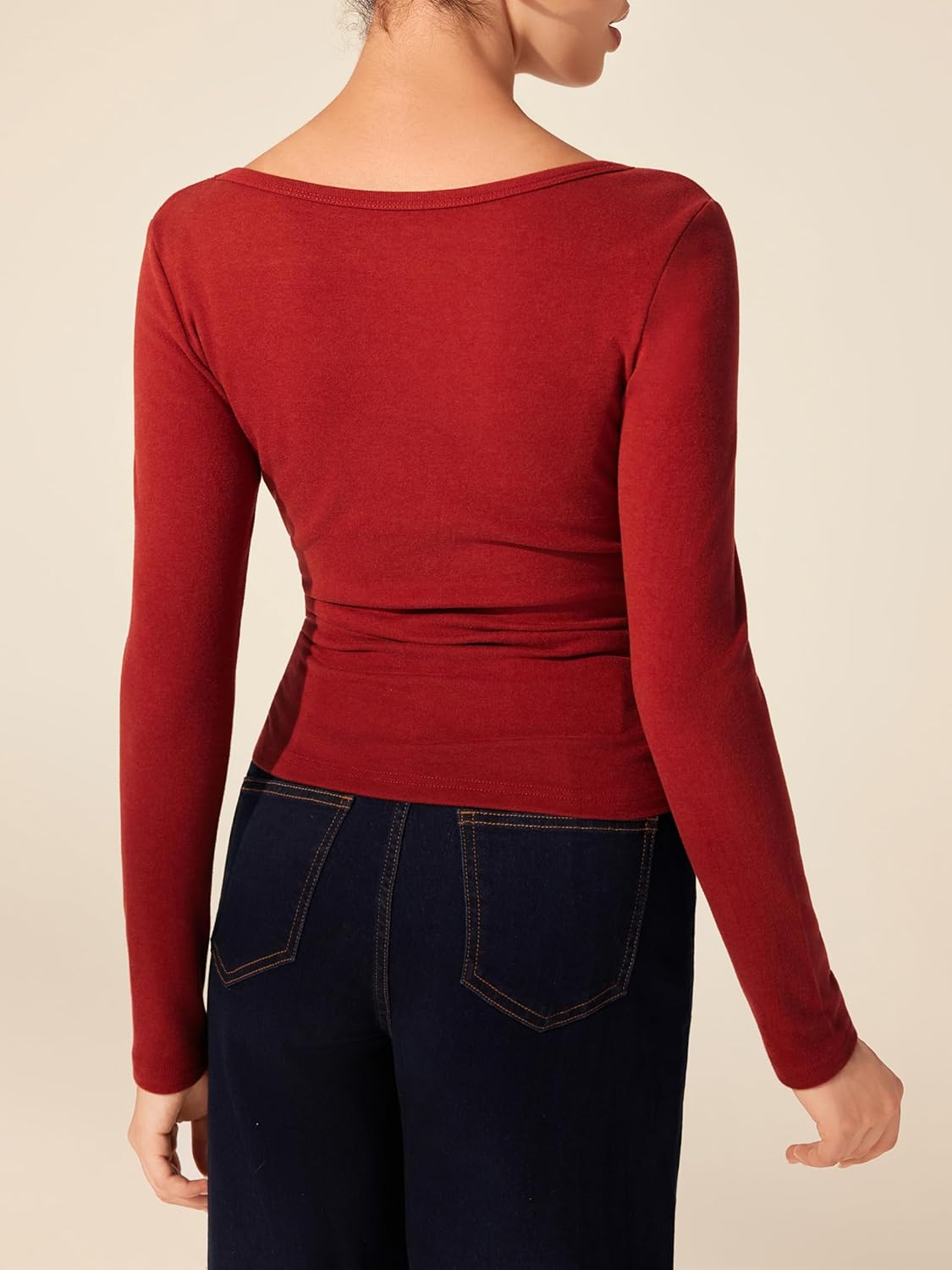 CIDER Long Sleeve Tops for Women Thermal Shirts Square Neck Ruched Basic Fall Top Slim Fitted Casual Tee Shirt - Image 5