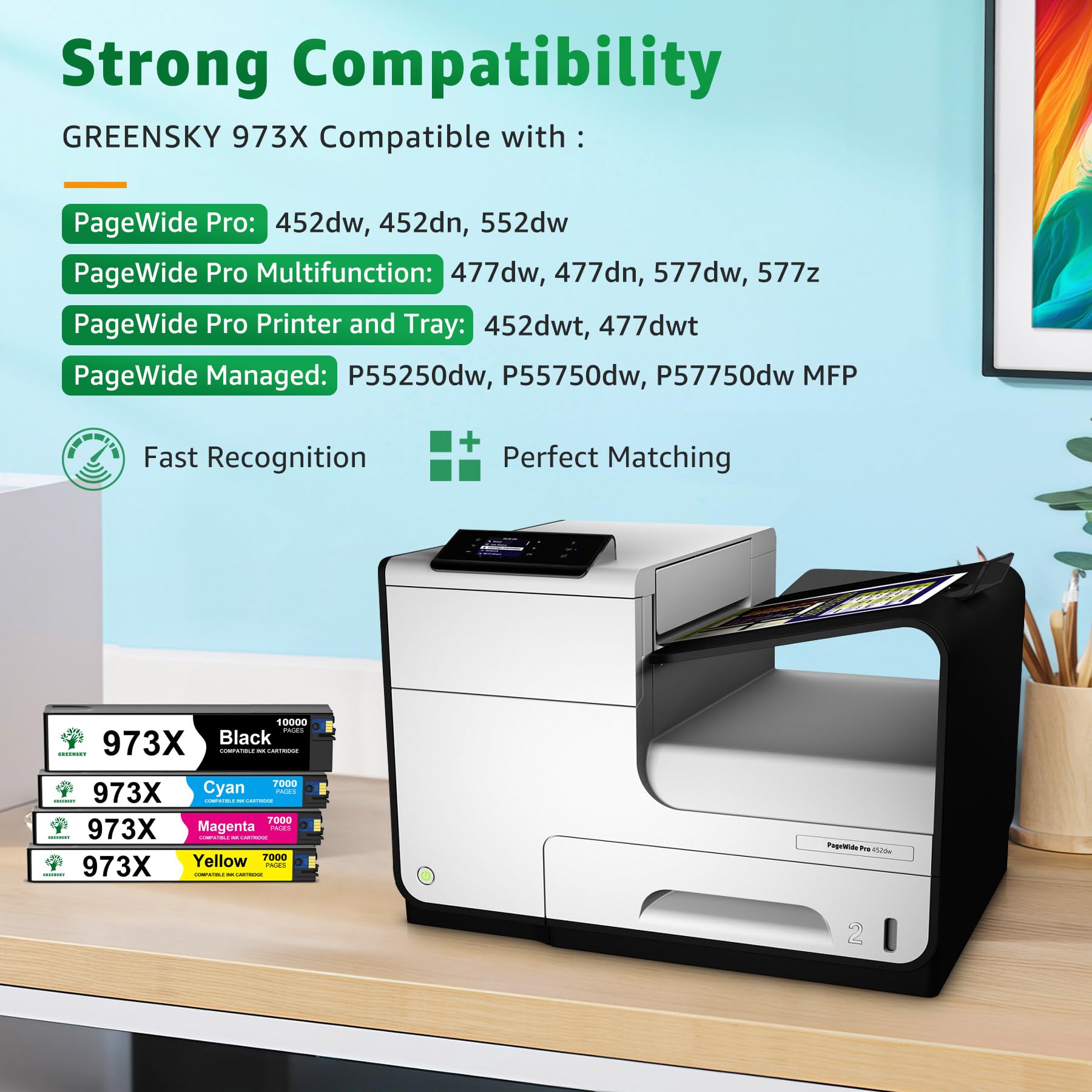 GREENSKY 973X Compatibile per HP 973 per Cartucce HP 973X Multipack per Stampante HP Pagewide Pro 477dw 452dw 477dn 452dn 577dw 577z 552dw Managed MFP P55250dw (4-Pack)
