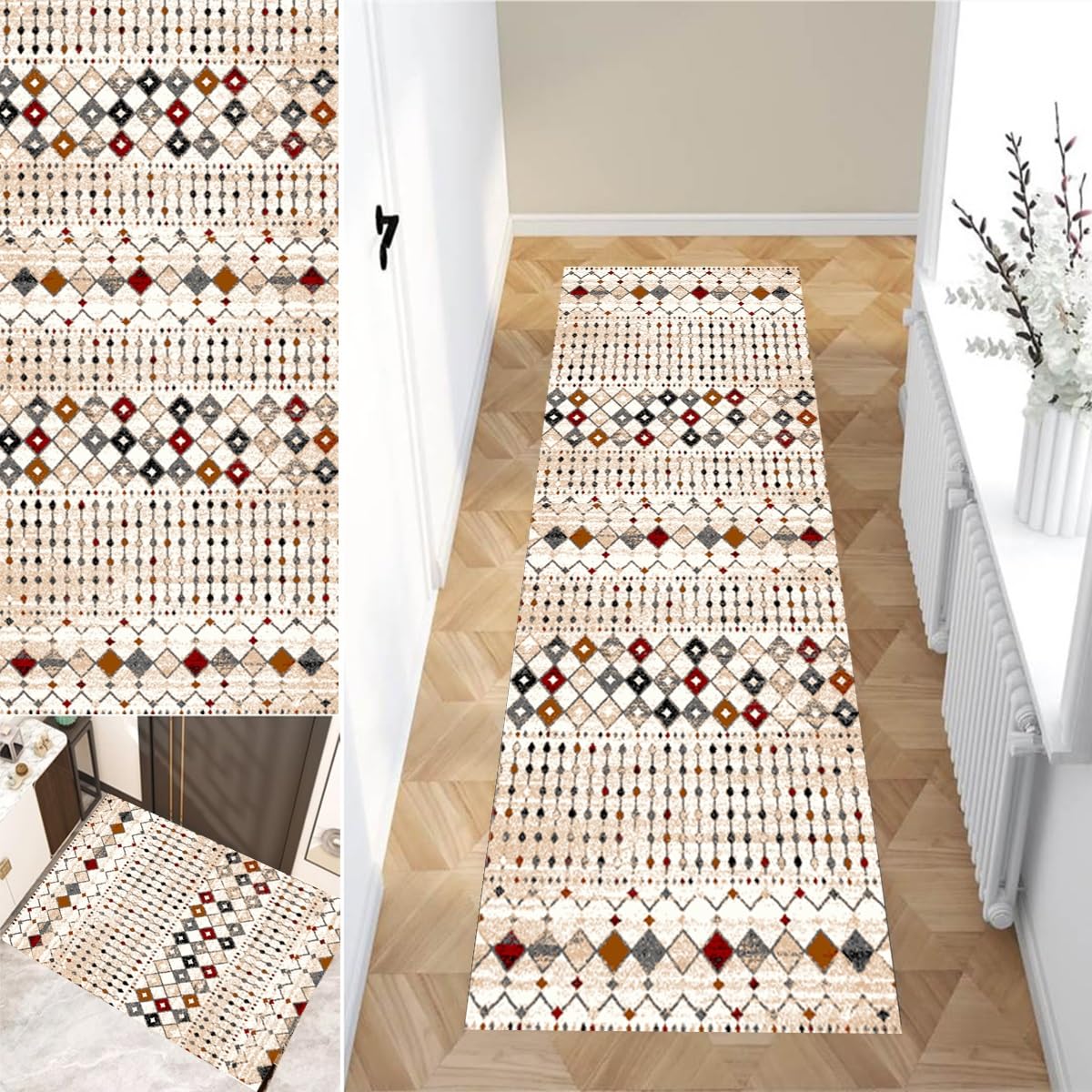 Runner Rug for Hallway 1'4"x4' Non Slip Area Rug Runner for Living Room Washable Vintage Doormat Runner Rugs Floor Carpet for Entryway Bedroom Doorway