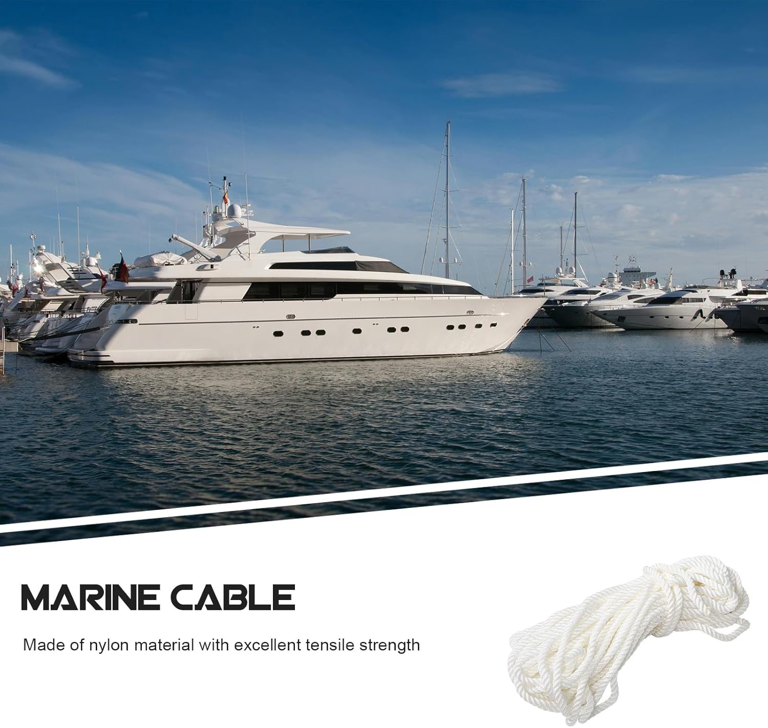 Vaguelly White Nylon Rope 12mm Marine Grade Three-Strand Cable Mooring Rope for Boat Docking and Yacht Anchoring 30m White Nylon Marine Boat Lines for Boating Accessories