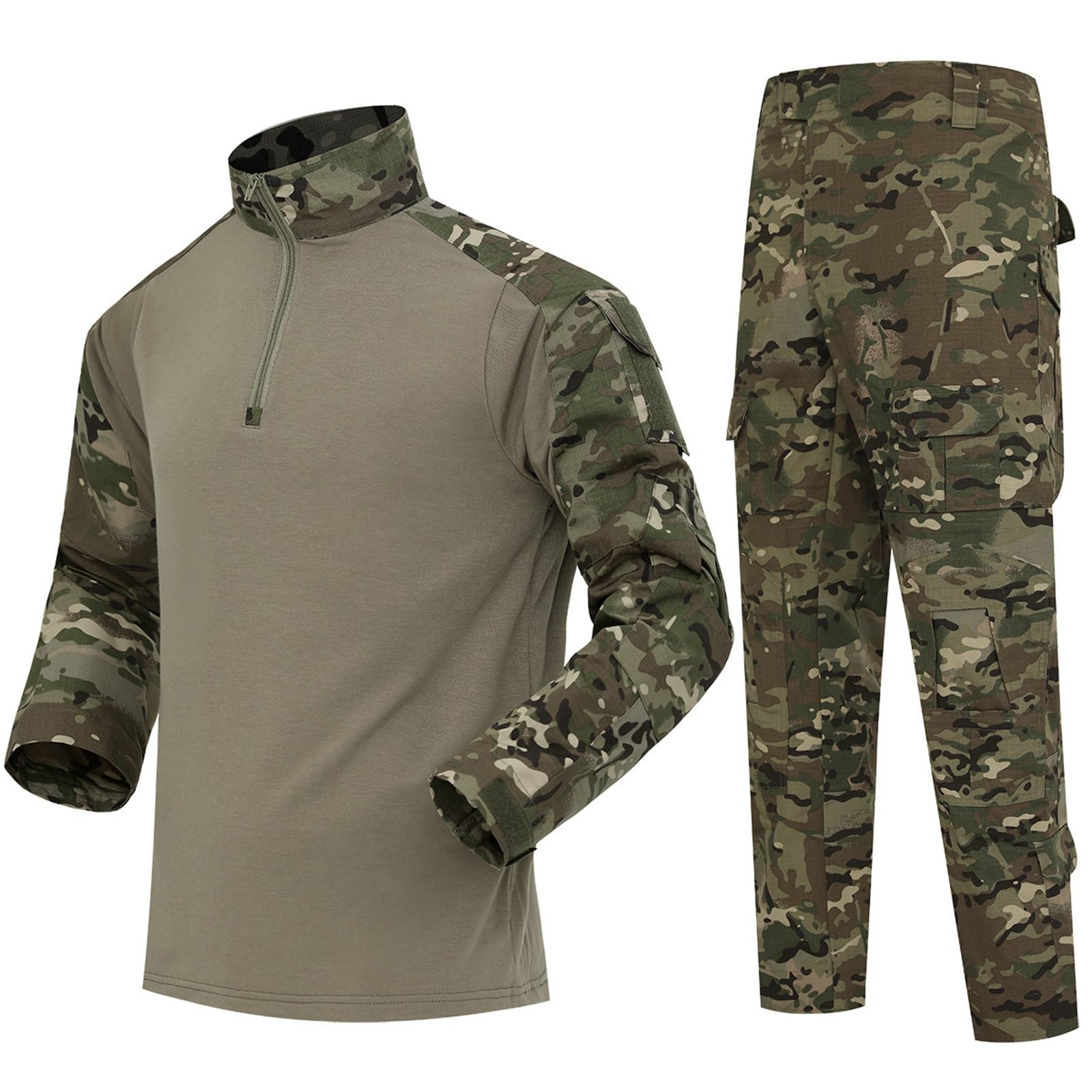 Airsoft Tarnanzug Herren Paintball Combat Shirt Taktische Hose Langärmlige mit 1/4 Reißverschluss Militär Anzug Outdoor Camouflage Jagdbekleidung