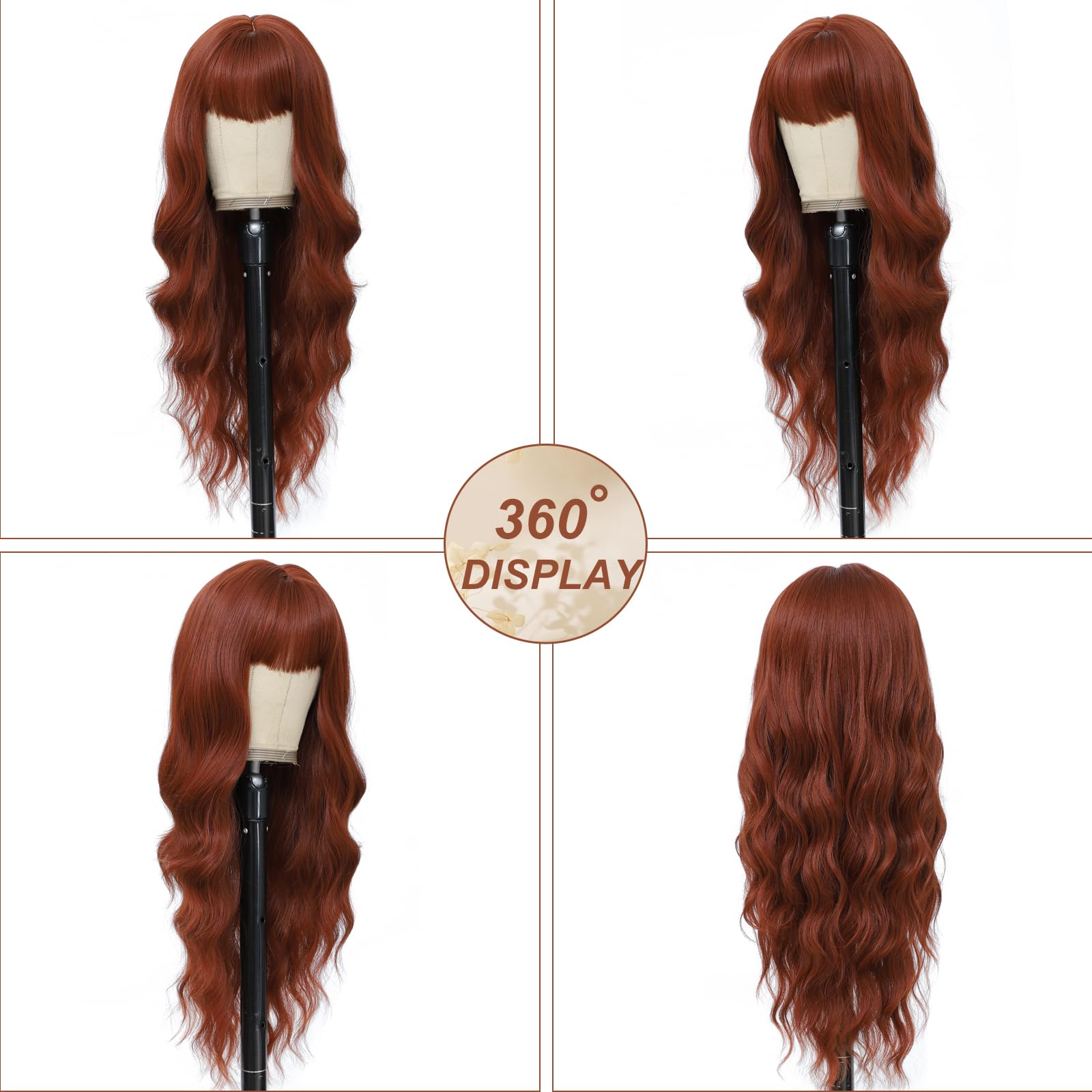 MINSEEYOO Long Wavy Synthetic Wig with Bangs, Heat Resistant