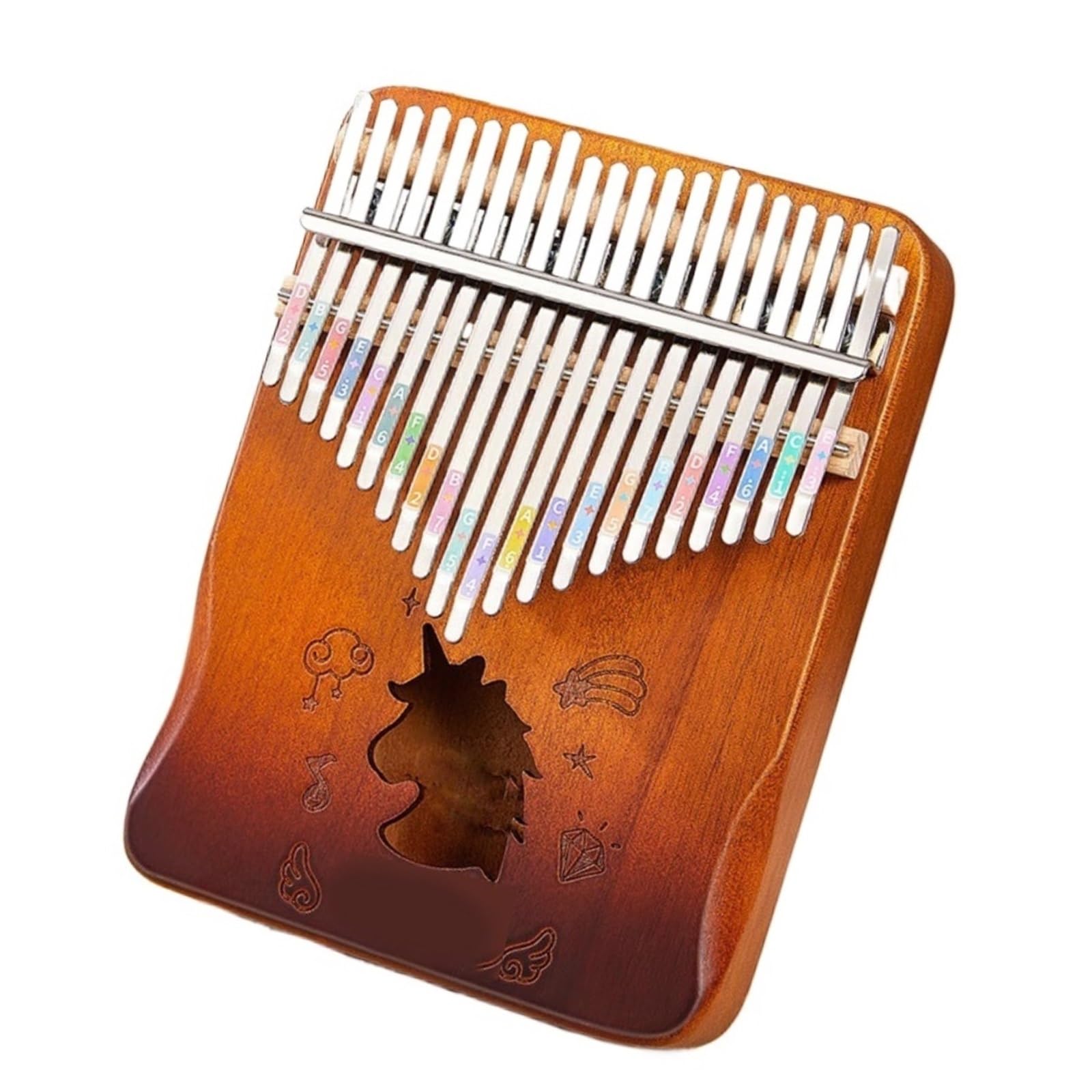 Dorosła Kalimba 21 Nutowe Drewniane Pianino Kciukowe Przenośne Dla Początkujących Kalimba Jednorożec Gradient Brąz