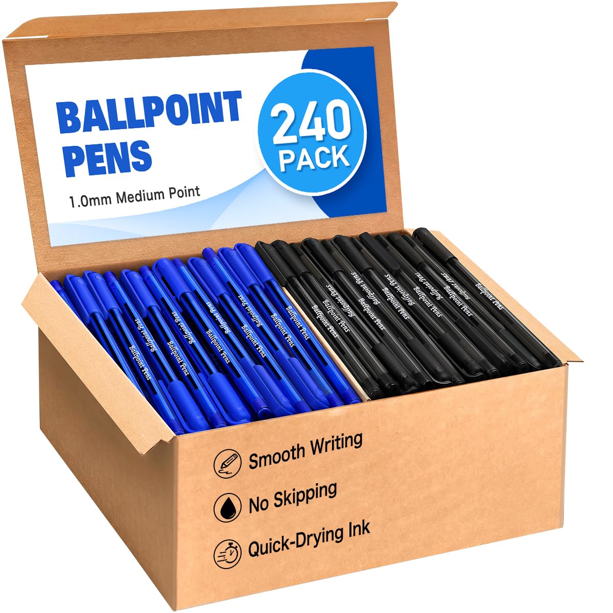 Paquete de 240 bolígrafos a granel, tinta negra y azul, bolígrafos de punta