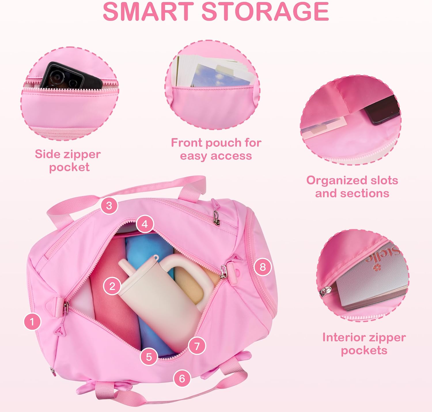 STELLE Dance Bag for Girls Ballet Gymnastics Duffle Bag with Shoe Compartment Kids Sports Dance Tote Bag for Dance Class Travel（Taffy Pink,F）