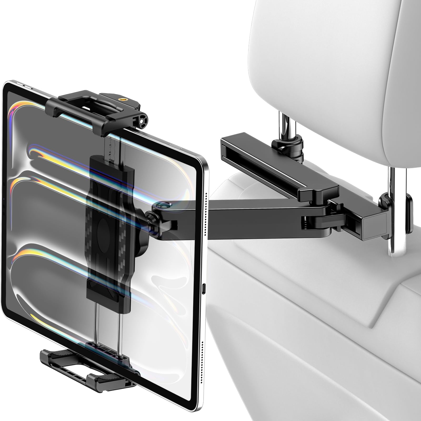 Dosvsi Car Back Seat Tablet Holder, [Thick Case Friendly] Car Headrest Tablet Mount Stand with Extension Arm, Road Trip Essentials for Kid, Fits iPad