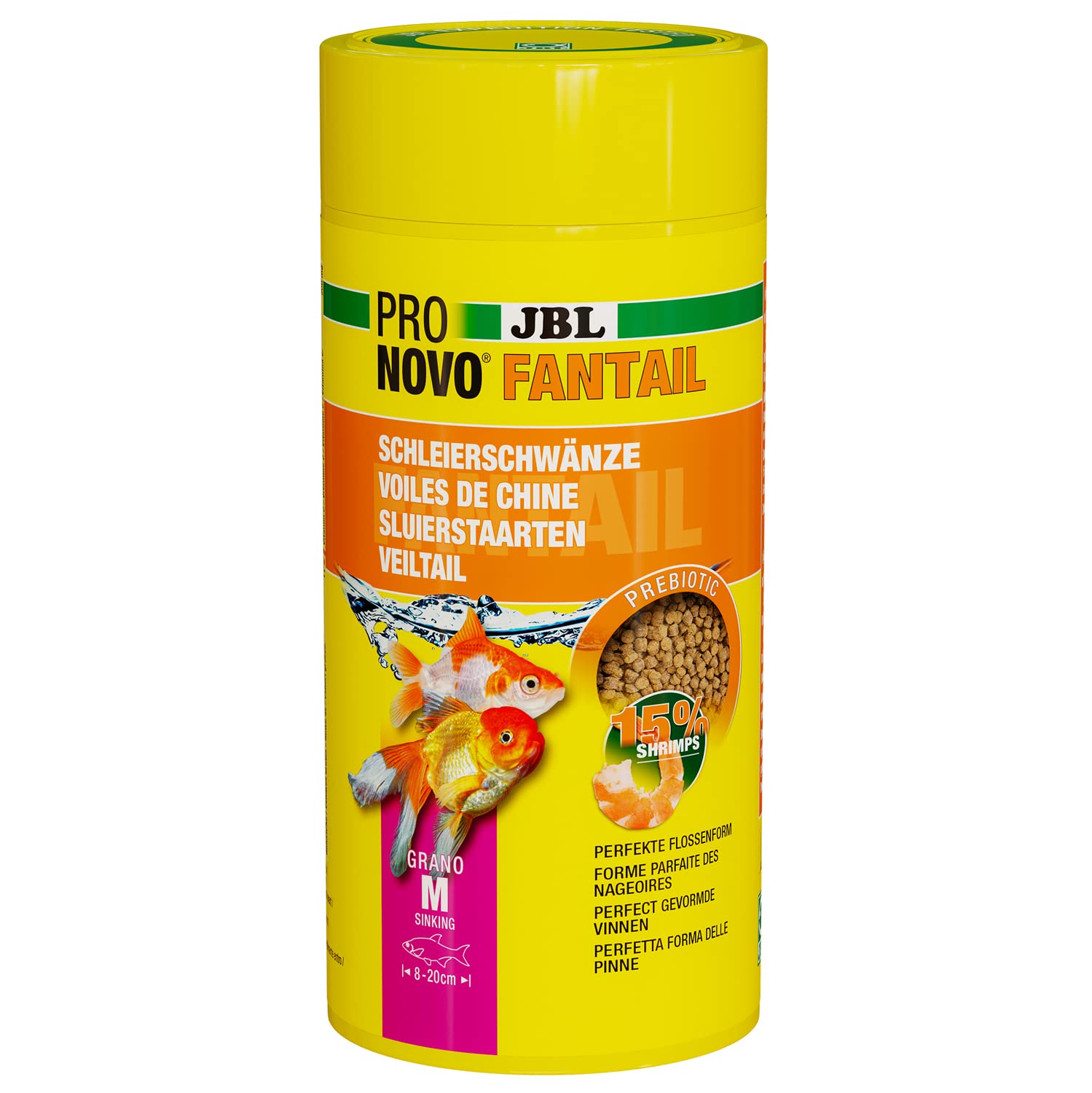 JBL PRONOVO FANTAIL GRANO, Aliment de Base pour Voiles de Chine et autres Variétés d’élevage de Poissons Rouges de 8-20 cm, Granulés pour Poissons, Doseur à Clic, taille M, 1 L