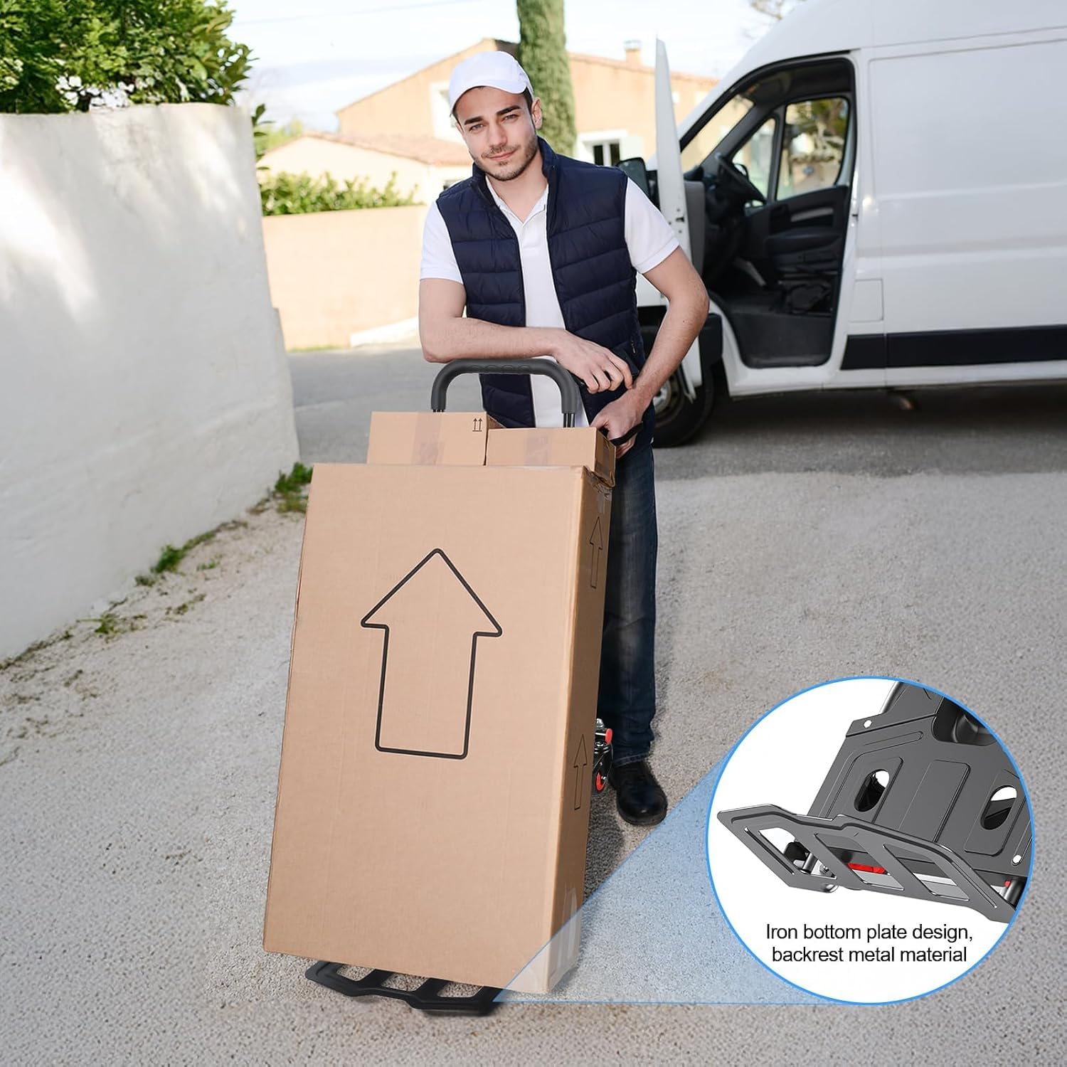 Carrello multiuso pieghevole, carrello per carichi pesanti, capacità di 150 kg, con maniglia regolabile e 4 ruote, per traslochi e shopping.