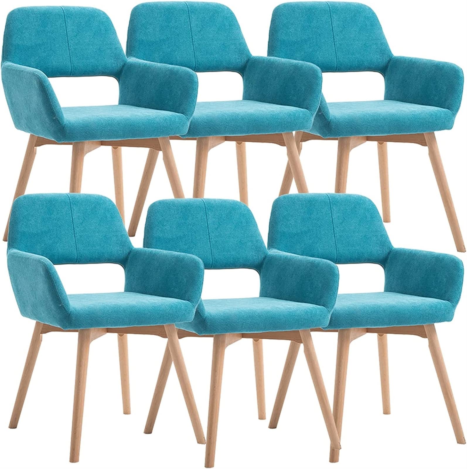 Upholstered Counter Stools Modern Dining Chairs, Solid Wood Legs Backrest Velvet Chair Armchair Set Of 6 Kitchen Chair (Sky Blue)