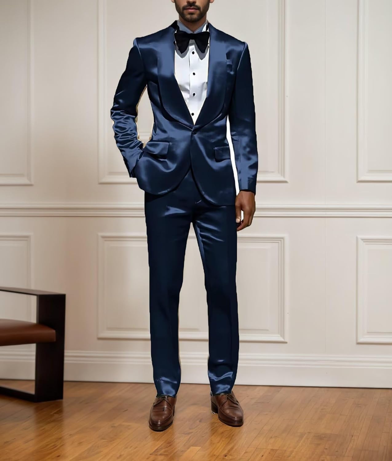 Men's Silk Satin Suits 2 Piece Casual Suit for Men Slim Fit Shiny Tuxedo Suit Blazer Jacket Pants Sets for Wedding Party Prom