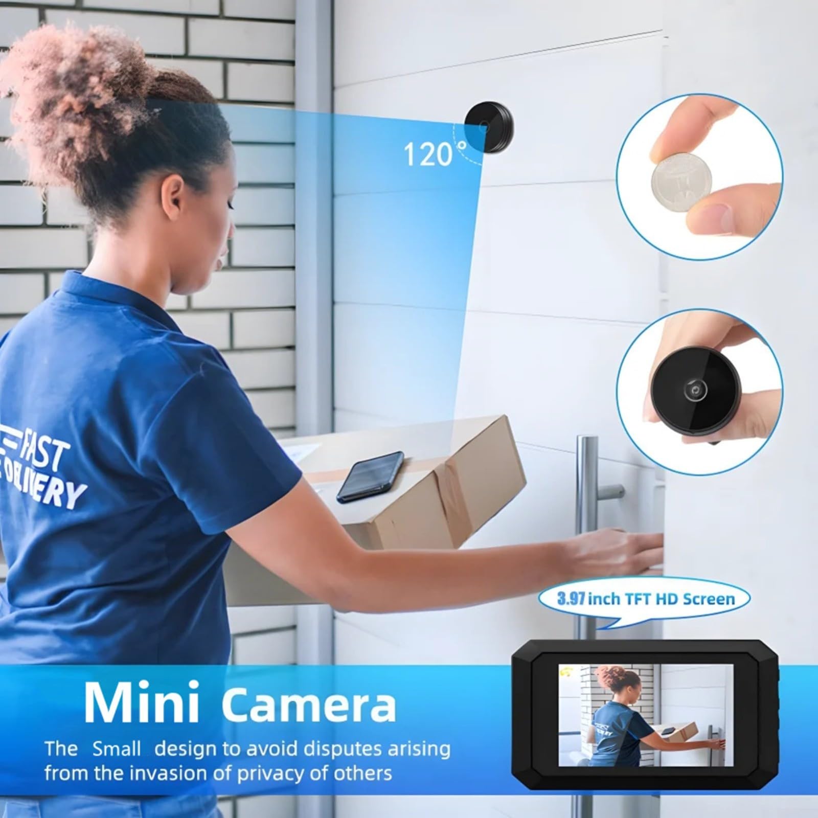 Intelligente Türspion-Kamera, mit 1080P-Video, 3,97-Zoll-Farb-LCD-Bildschirm, 135°-Weitwinkel, für Nachtsicht, passend für 15–30 mm Türloch, 35–110 mm Dicke, intelligente digitale