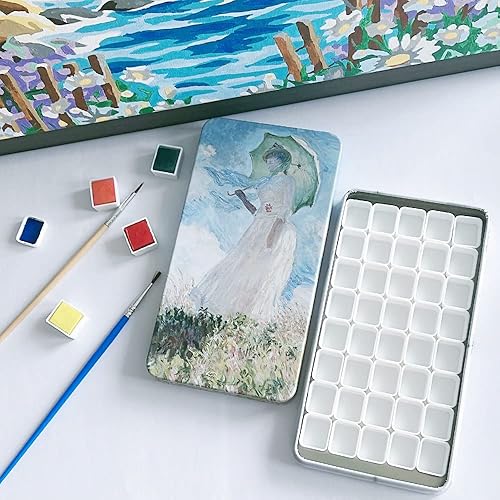 Miniatura 6 de FCLUB 100 medias sartenes vacías para acuarela, de plástico blanco de 0.06 onzas líquidas, esquinas redondeadas para paleta de pintura, juegos de