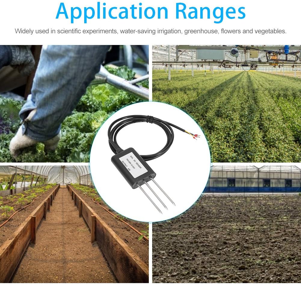 Soil EC Sensor, Soil Detector, Soil Meter Soil Salinity Sensor RS485 Waterproof Soil Salinity EC FC Sensor Transmitter Soil Conductivity Detector Tester Soil Tester