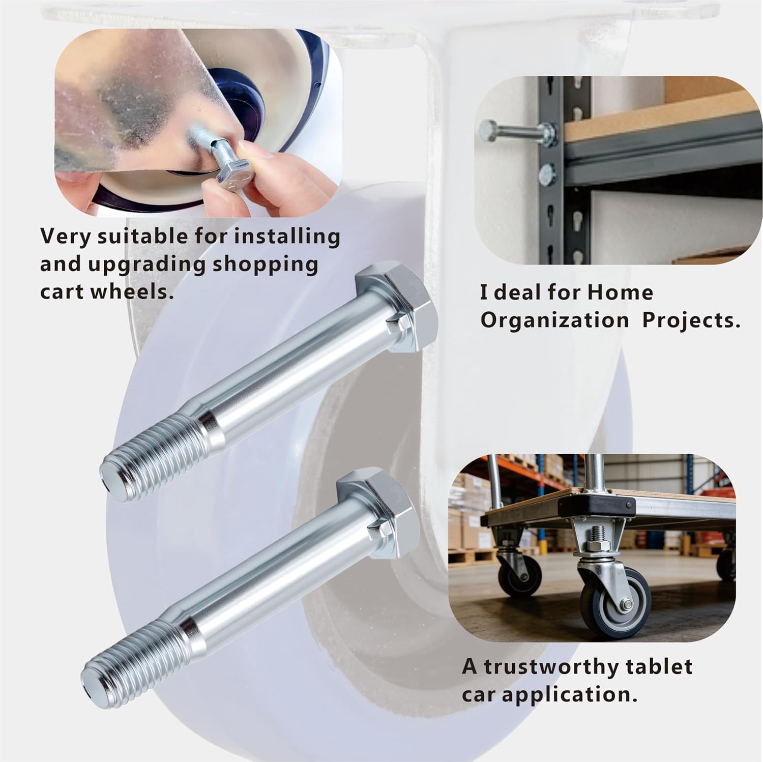 100-Pack 5/16-18x2.32" Long Caster Wheel Bolts, Galvanized Carbon Steel Hex Head Screws with 1/2" Lock Keyway, Replacement Hardware for Handcarts, Dollies and Utility Carts(100)