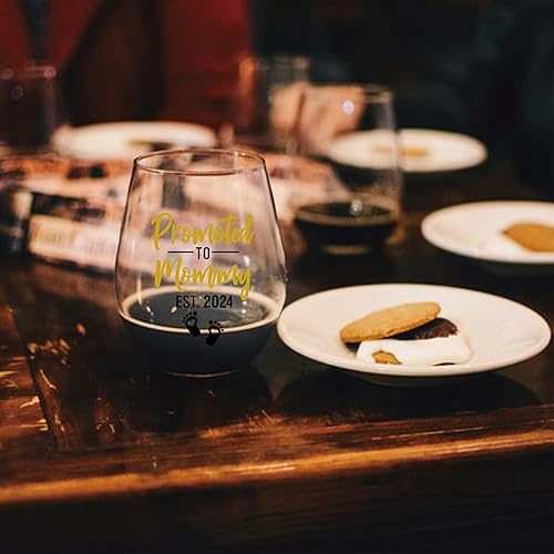 Miniatura 5 de Perfectinsoy Promoted To Mommy Est.2024 - Copa de vino con caja de regalo, regalos divertidos para mamá, madre nuevamente, primera vez para madre,