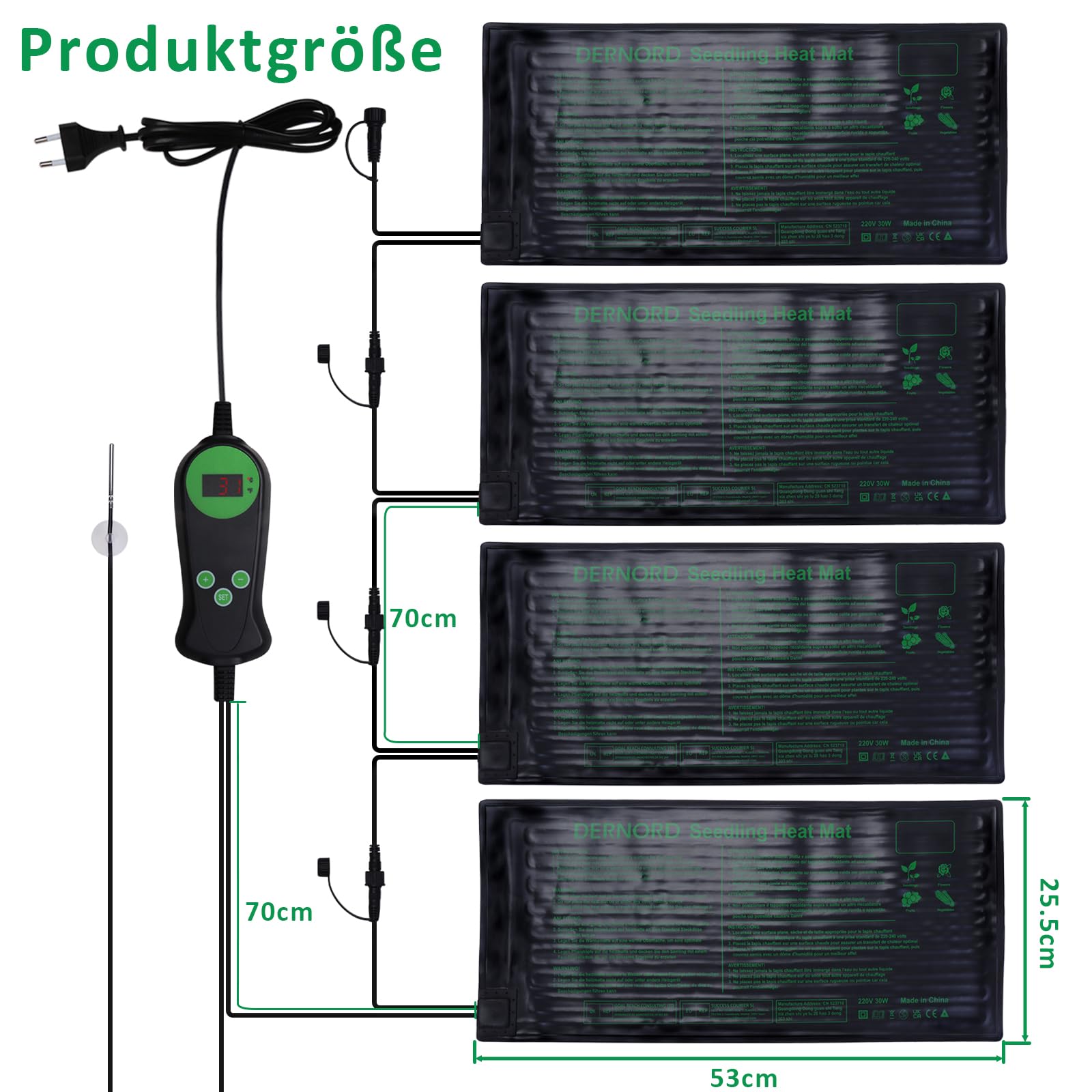 DERNORD 4 Pflanzmatte mit 1 Thermostat 30W Heizmatte 25.5 X 52.7CM Pflanzen Wasserdicht Heating Pad for Gemüse Blumen Seedling Gewächshäuser