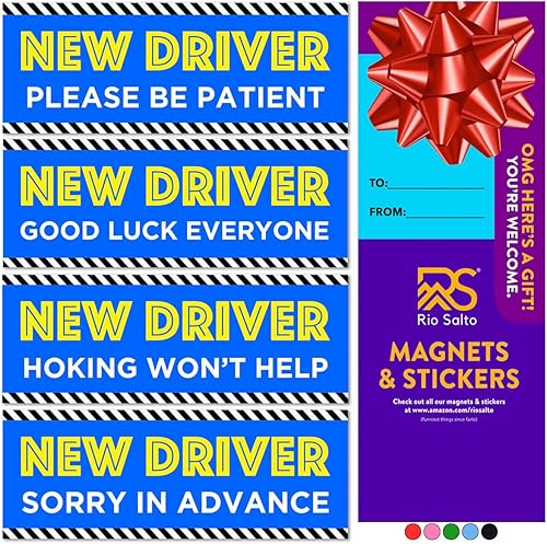 Miniatura 45 de Rio Salto Paquete de 4 divertidos imanes grandes para automóvil con texto en inglés "Please Be Patient", letrero magnético de seguridad para Novato