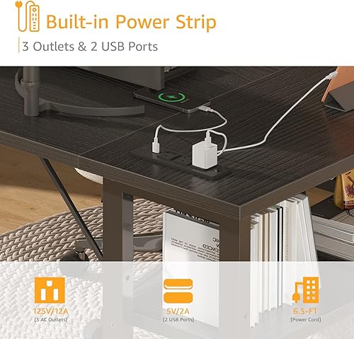 Miniatura 6 de DLisiting Escritorio pequeño en forma de L para juegos con estantes, escritorio de computadora de esquina de 40 pulgadas para niños, adolescentes,