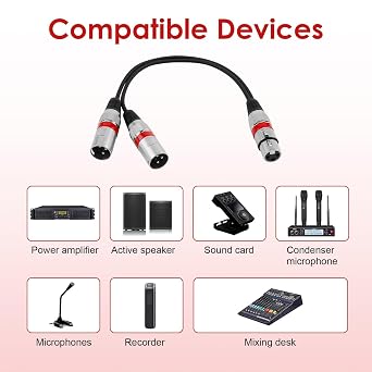teasteam Balanced XLR Splitter Cable, 3 Pin Stereo Microphone 2 Male to Female, Premium XLR Y Cable for Studio Recorder, Mic, Mixer, Speaker System, Phantom Power, Amplifier - 30cm
