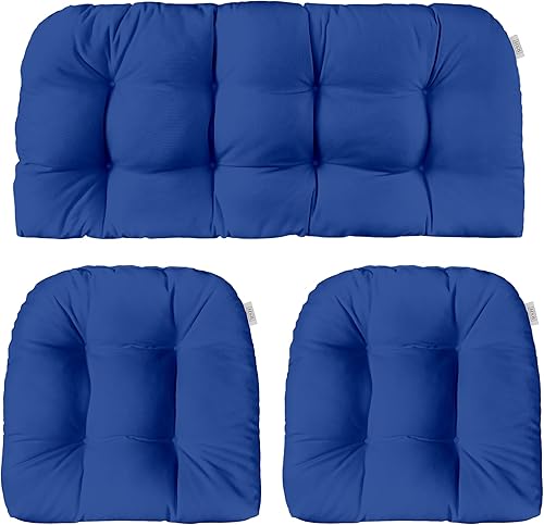 RSH Decor Juego de 3 cojines de mimbre copetudo para interiores y exteriores, 1 sofá biplaza y 2 en forma de U resistentes a la intemperie, elige