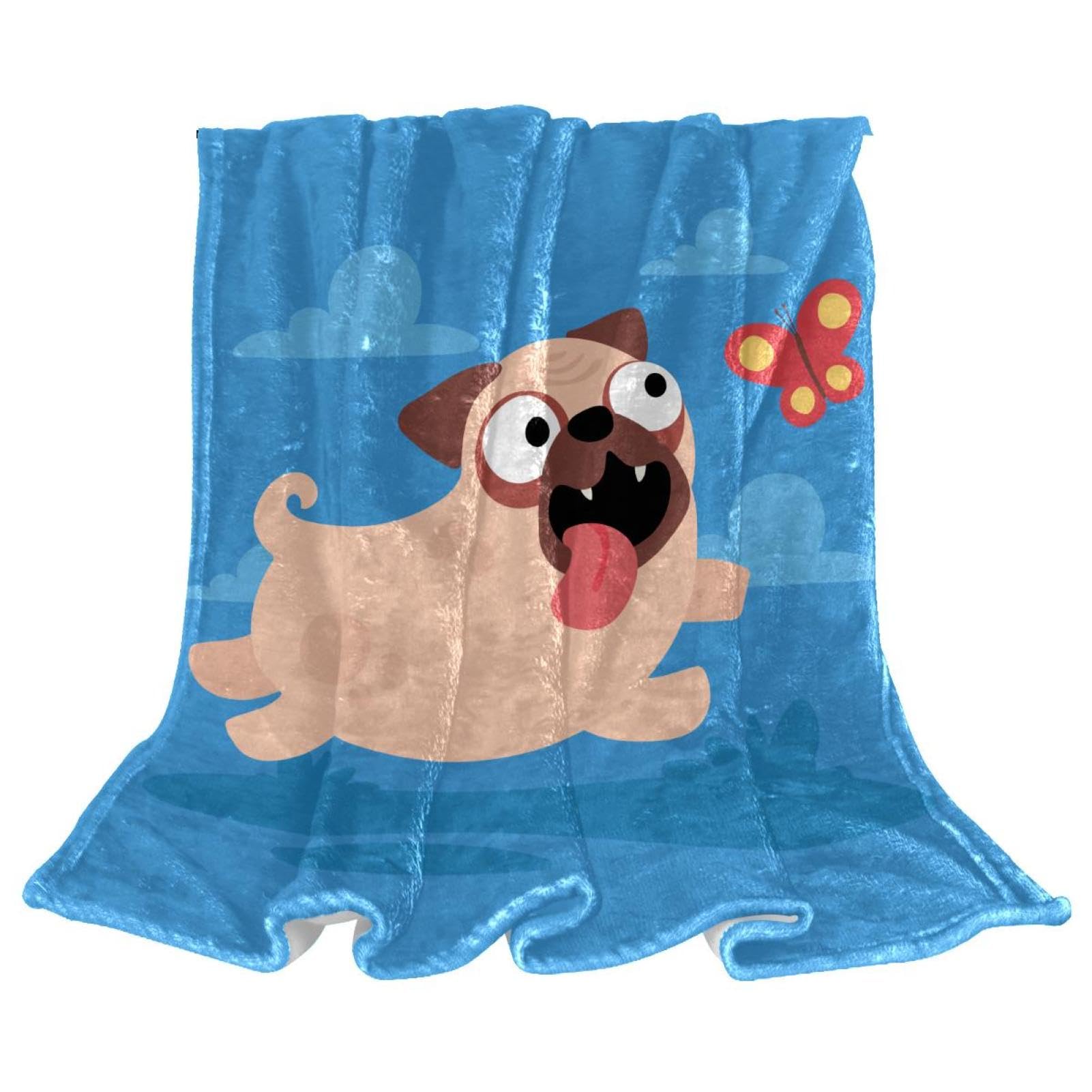 Couverture polaire chien carlin douce anti-poils pour chaises et lits propres