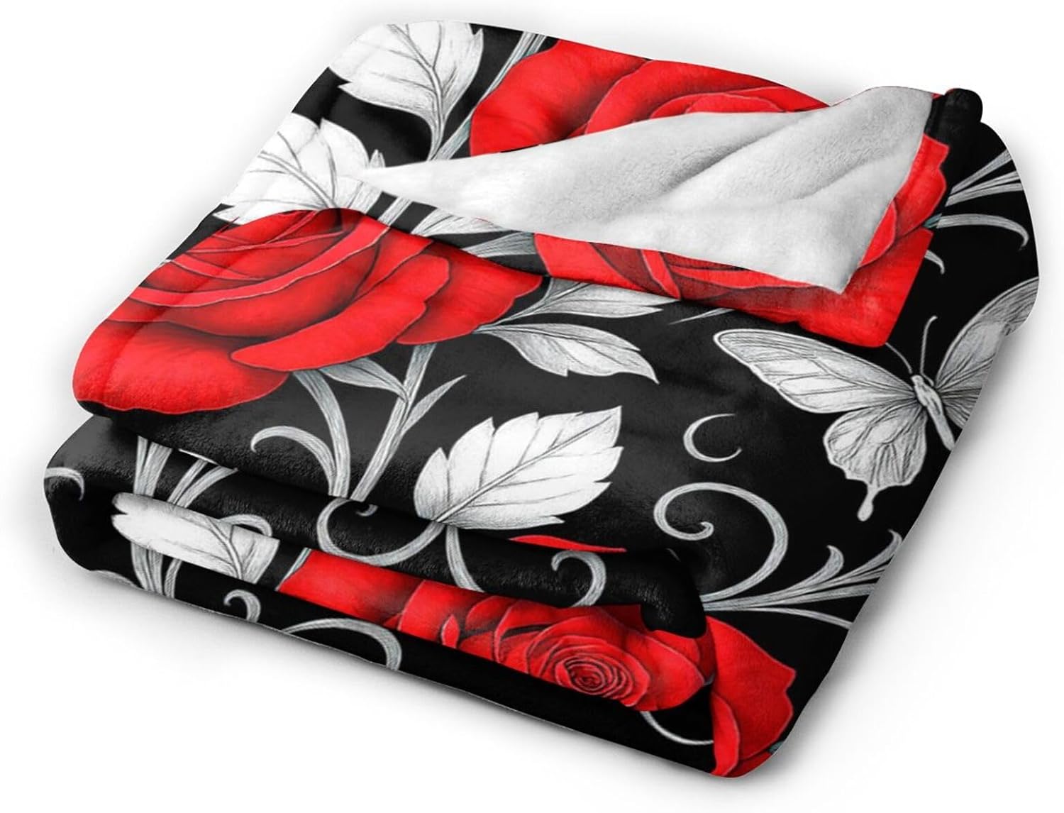 Rose Floral Blanket Red Roses Flower Throw Blanket Soft Warm Cozy Fleece Fuzzy Plush Flannel Blankets Gifts for Girls Women Boys Kids Adults 40"X50" - Image 2