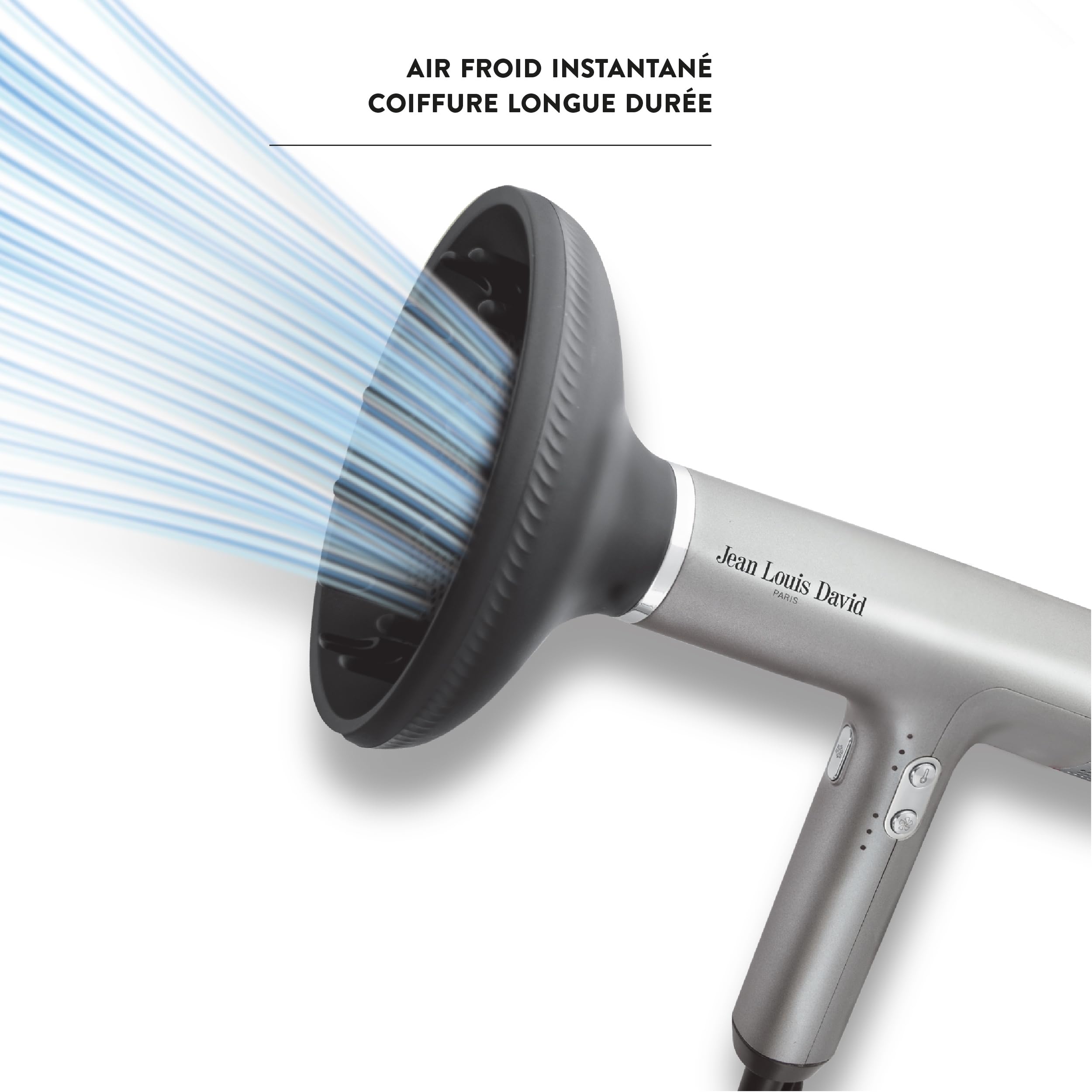 Jean-Louis David - Sèche Cheveux Nouvelle Génération - Moteur Digital BLDC Ultra Compact - 3 Accessoires Magnétiques - Lissage Brushing Boucles - Coiffure Professionnelle - Séchage Optimal