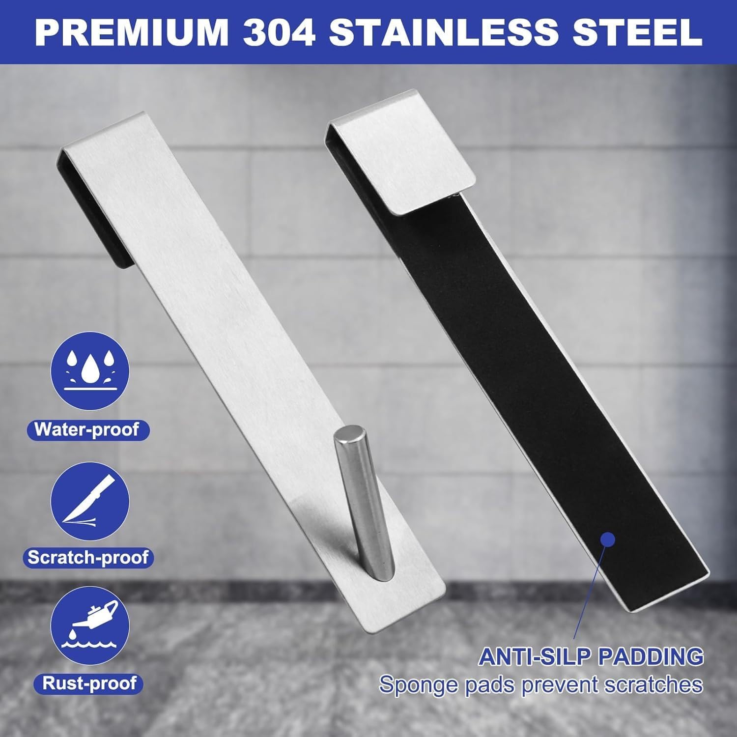 2pcs Brushed Golden Frameless Wall-Mounted Bathroom Hooks | Curved Design with Spherical Cap, Space-Saving Modern Style (Silver)