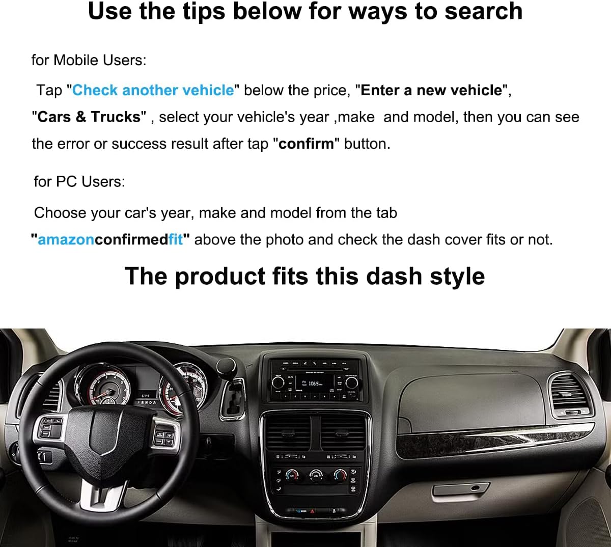 Dash Cover Mat Custom Fit for Dodge Grand Caravan/Ram C/V Tradesman/Chrysler Town Country,Dashboard Cover Carpet Pad Cap Protector Without Headlight Sensor (Dark Gray) Y08