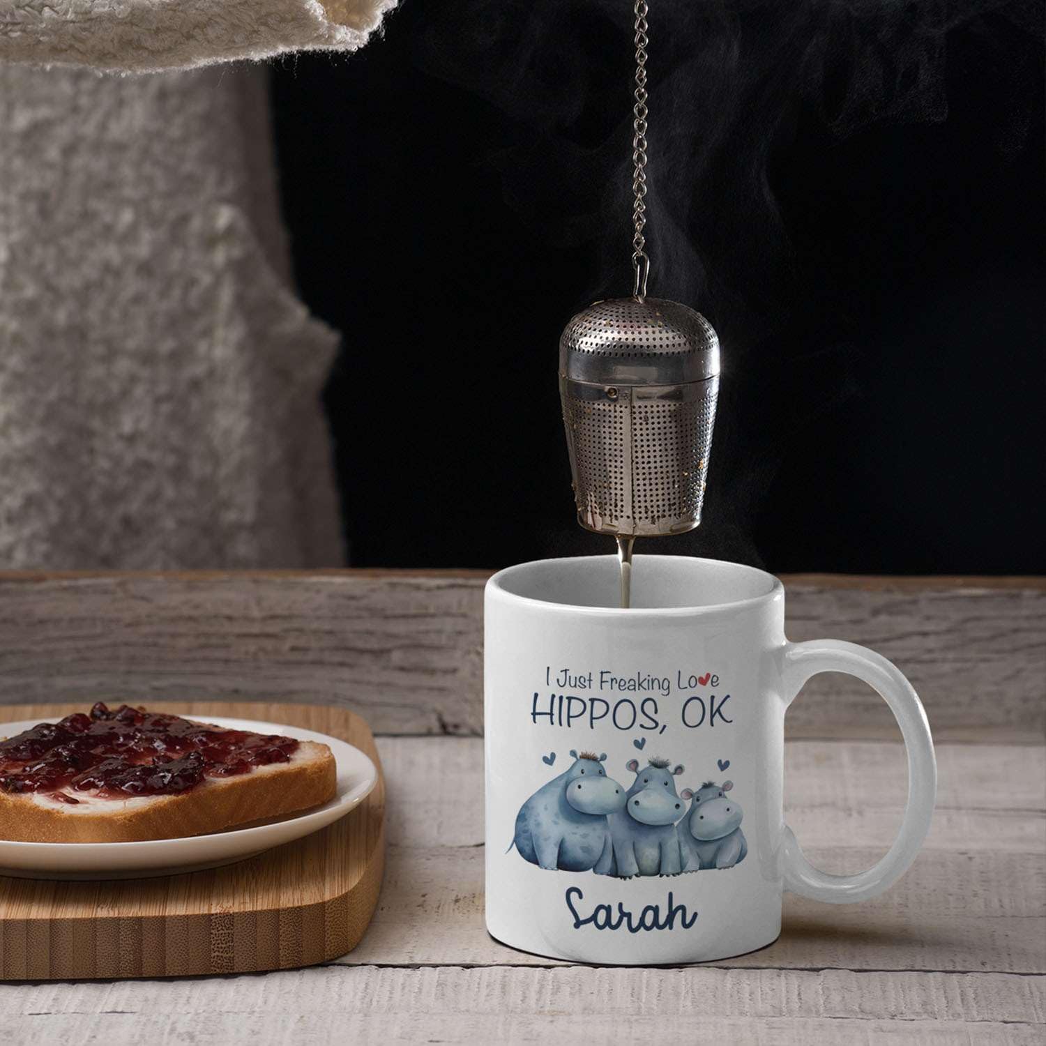 Funny Hippo Standing Mug - Customized Name Coffee Cup For Hippo Lovers, 11oz Or 15oz Ceramic