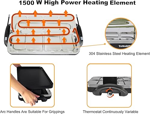 Miniatura 37 de TAMARIT Raclette - Parrilla eléctrica 3 en 1, portátil, barbacoa coreana interior con 8 paletas, apta para lavavajillas, parrilla antiadherente