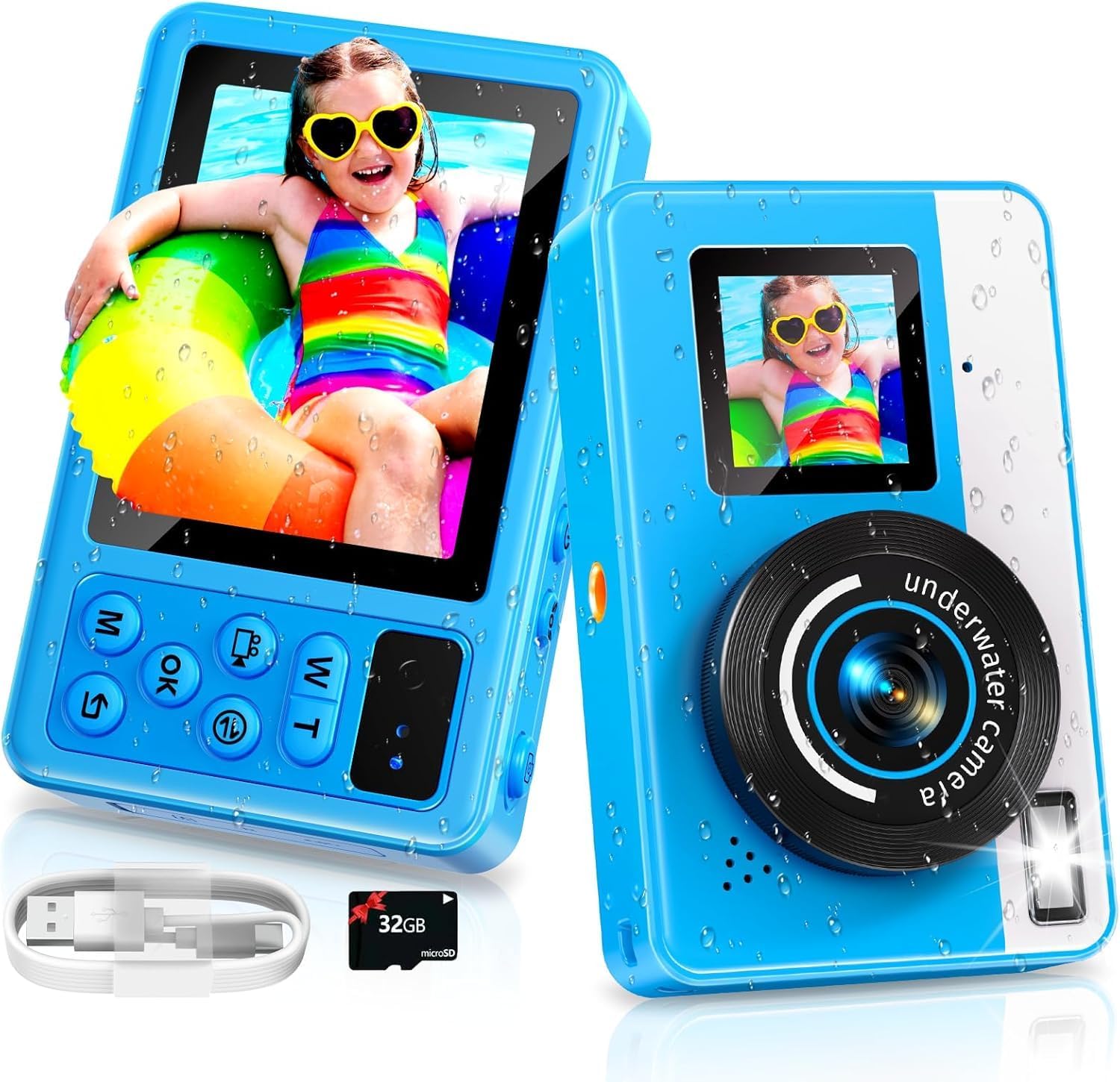 Underwater Digital Camera - MaxMango 10 FT Waterproof Floating Camera with 32GB Card, Dual Screen Selfie Camera for Snorkeling, Swimming, Skiing, 48MP 18X Autofocus Compact Point and Shoot Digital