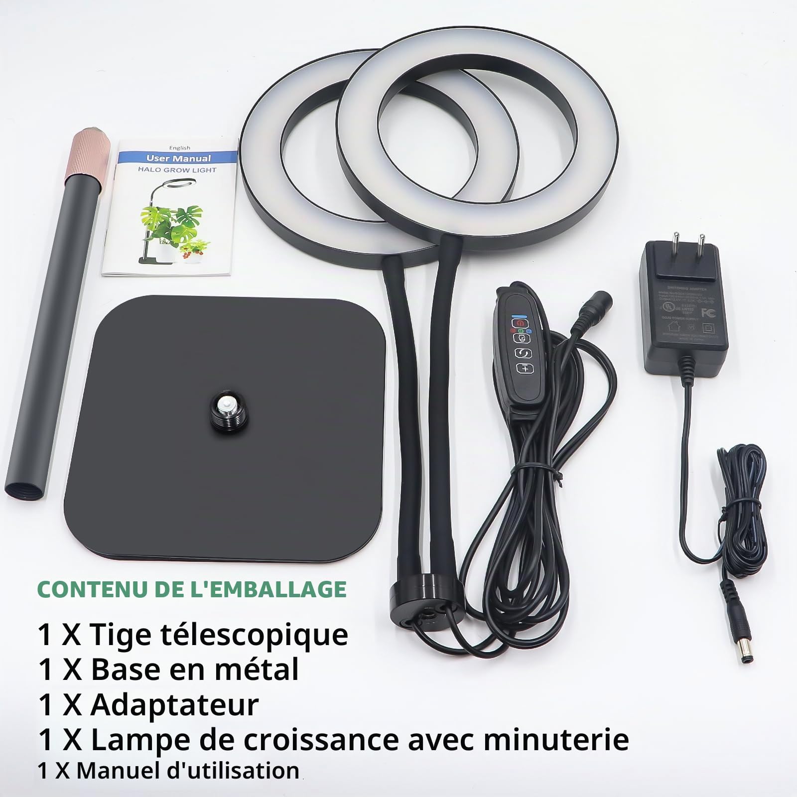 Niello Lampe de Croissance pour Plantes d'Intérieur, Lampe de Bureau LED à Double Tête, Hauteur Réglable, Minuterie Automatique avec 3/9/12 Heures, Idéal pour la Croissance de Petites Plantes