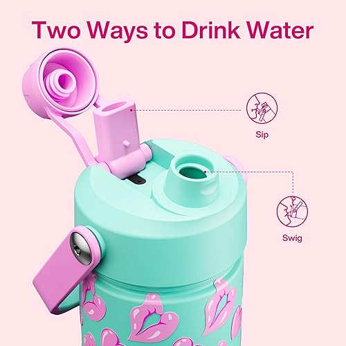 Miniatura 275 de ENCOOL Botella de agua aislada con popote, de acero inoxidable, a prueba de fugas, sin BPA, al vacío de doble pared que se mantiene fría durante 24